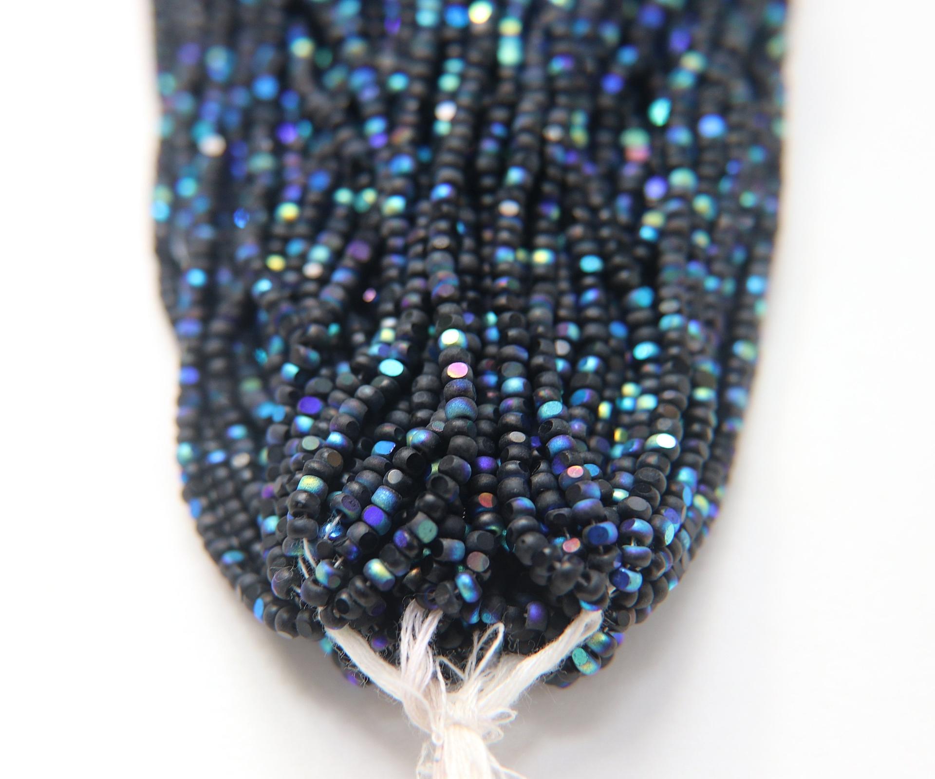 8/0 Hanks Charlotte Cut Beads Patina Matt Black Aurore Boreale Hanks PREMIUM SEED BEADS Native Supplies ornament making