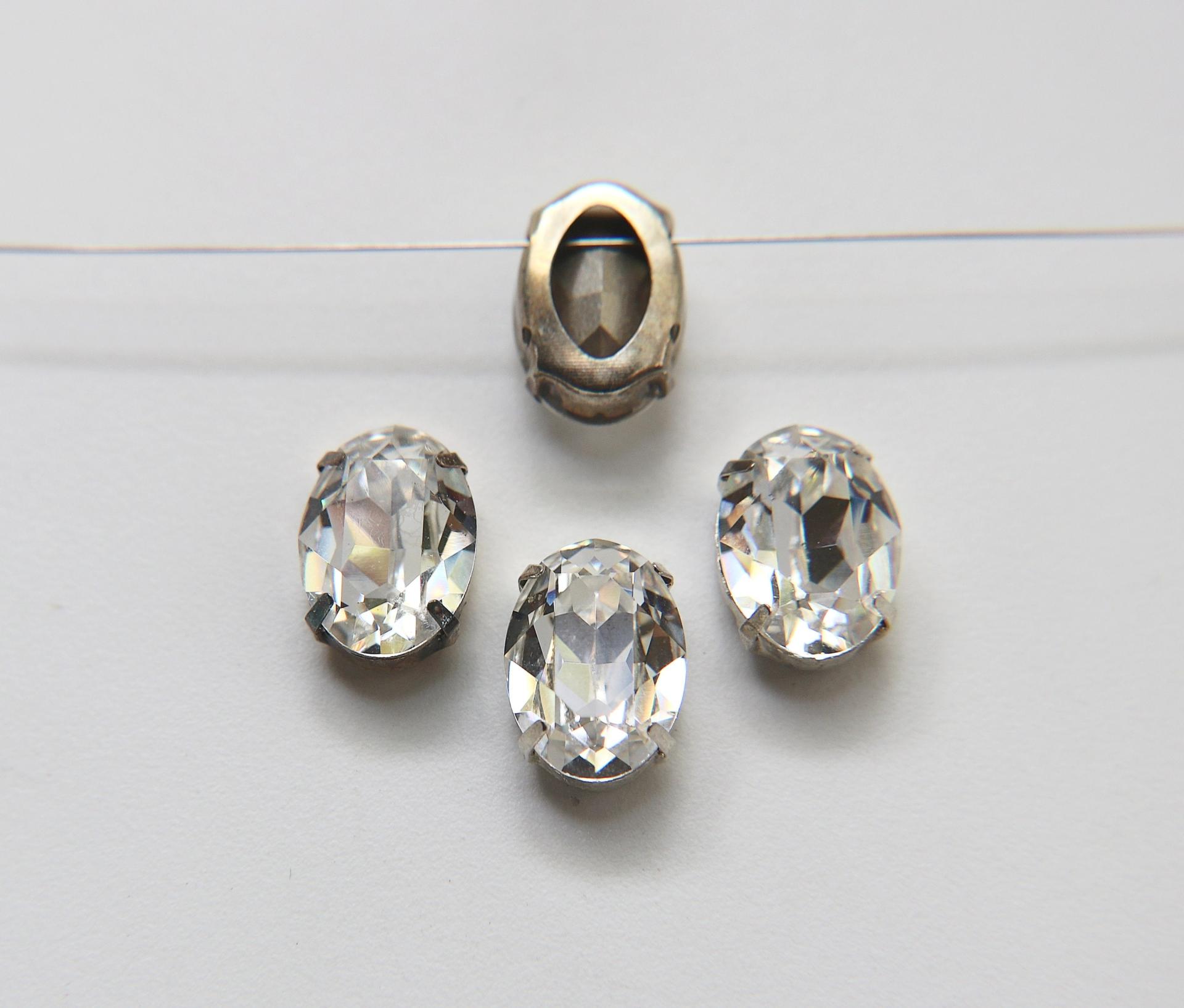 Swarovski 18x13 Crystal Oval Silver Vintage Clips Sewon 4 hole embroidery materials sewing jewelry making craft vintage supplies