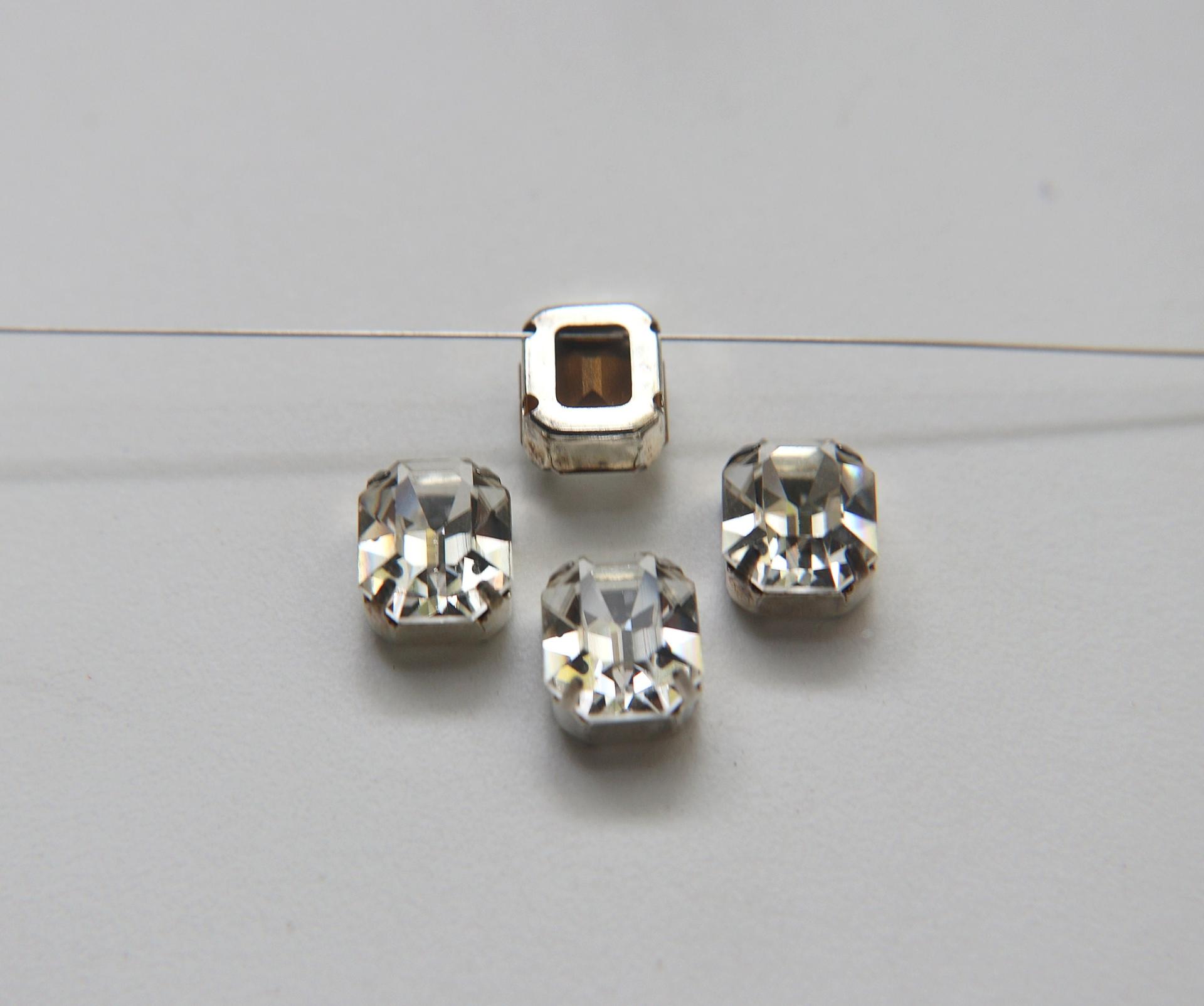 Preciosa 12x10 Crystal Octagon Silver Clips Sewon 4 hole embroidery materials sewing jewelry making craft vintage supplies