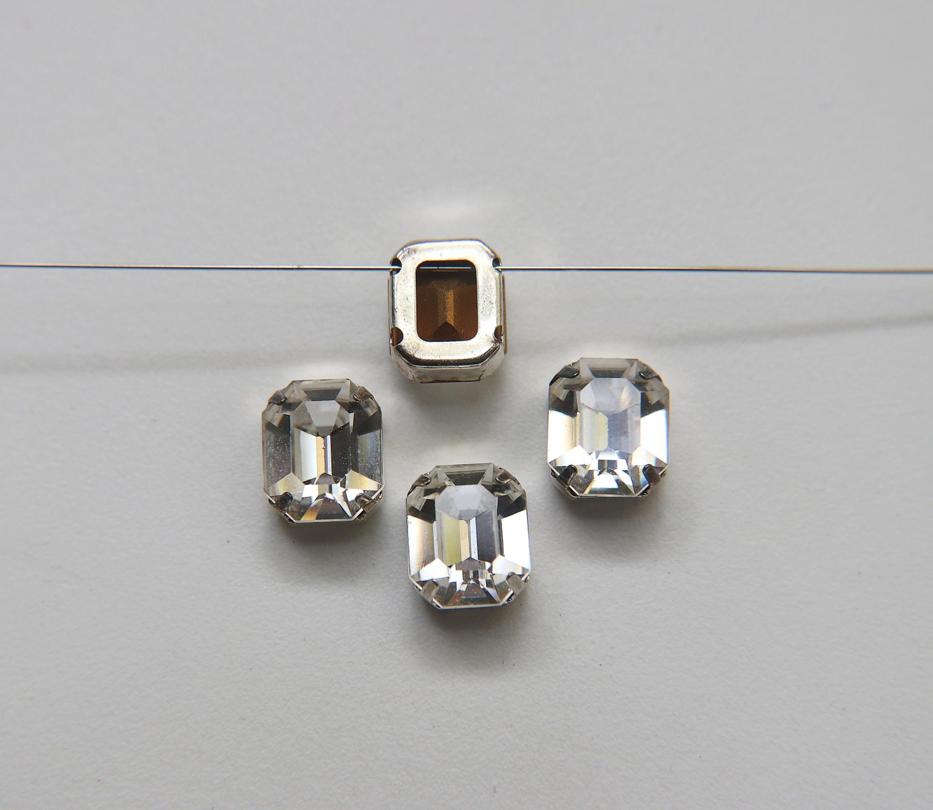 Preciosa 12x10 Crystal Octagon Silver Clips Sewon 4 hole embroidery materials sewing jewelry making craft vintage supplies