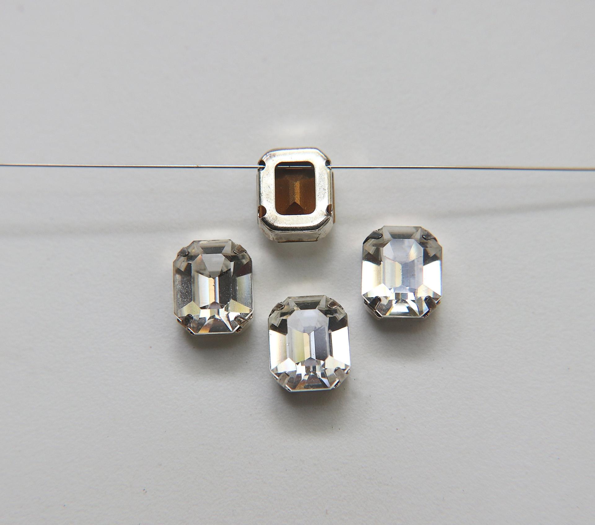 Preciosa 12x10 Crystal Octagon Silver Clips Sewon 4 hole embroidery materials sewing jewelry making craft vintage supplies