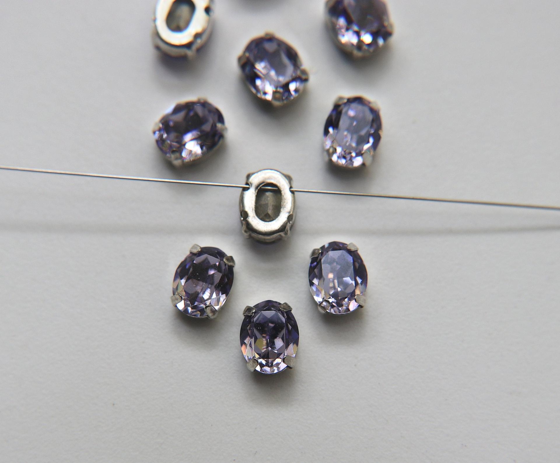 Swarovski 10X8 MM Oval Light Tanzanite in Vintage Silver Prong Settings BRASS SETTINGS strass embellishments vintage rare