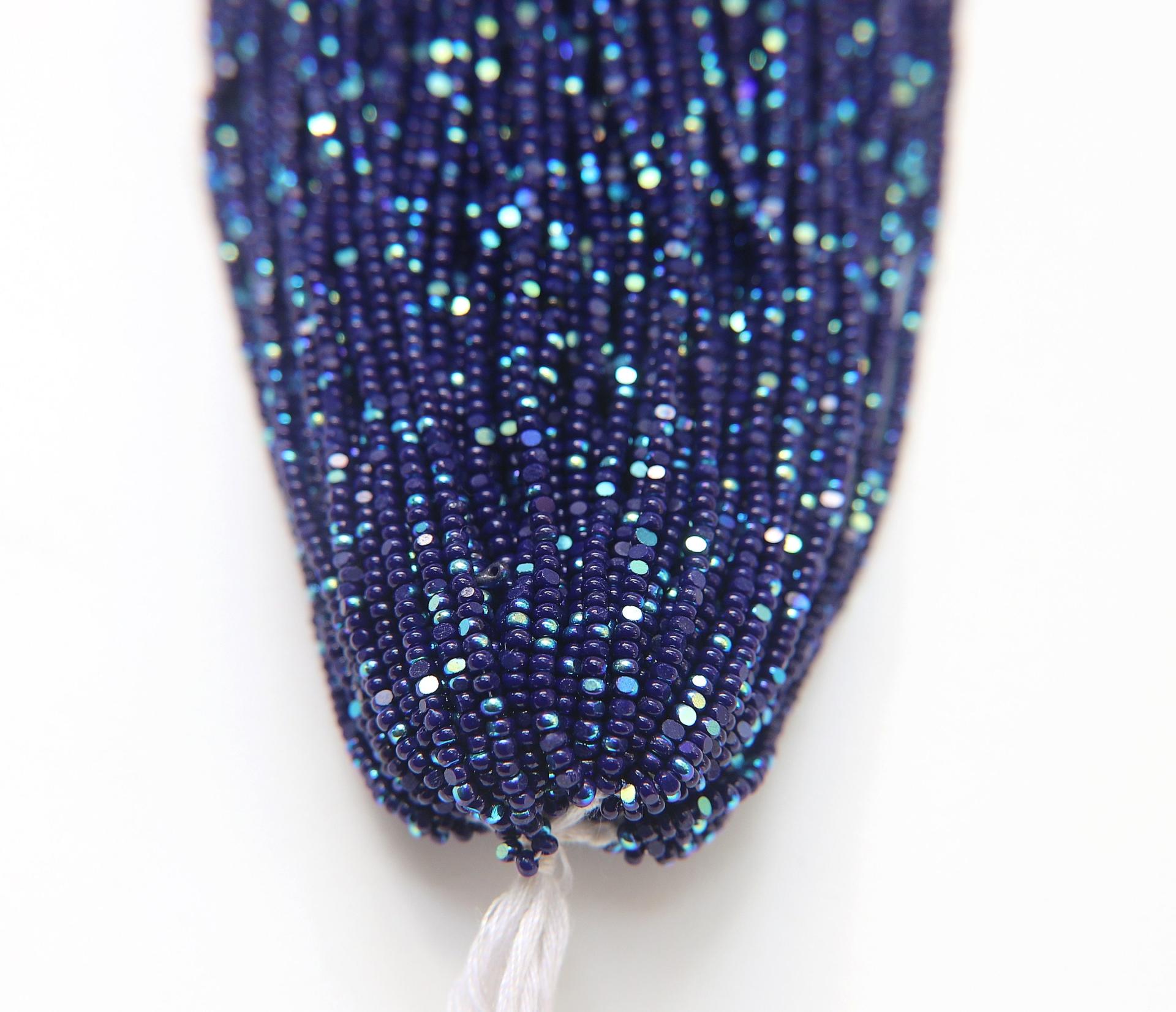 11/0 Hanks Charlotte Cut Beads Patina Opaque Dark Navy Blue Aurore Boreale Hanks PREMIUM SEED BEADS Native Supplies