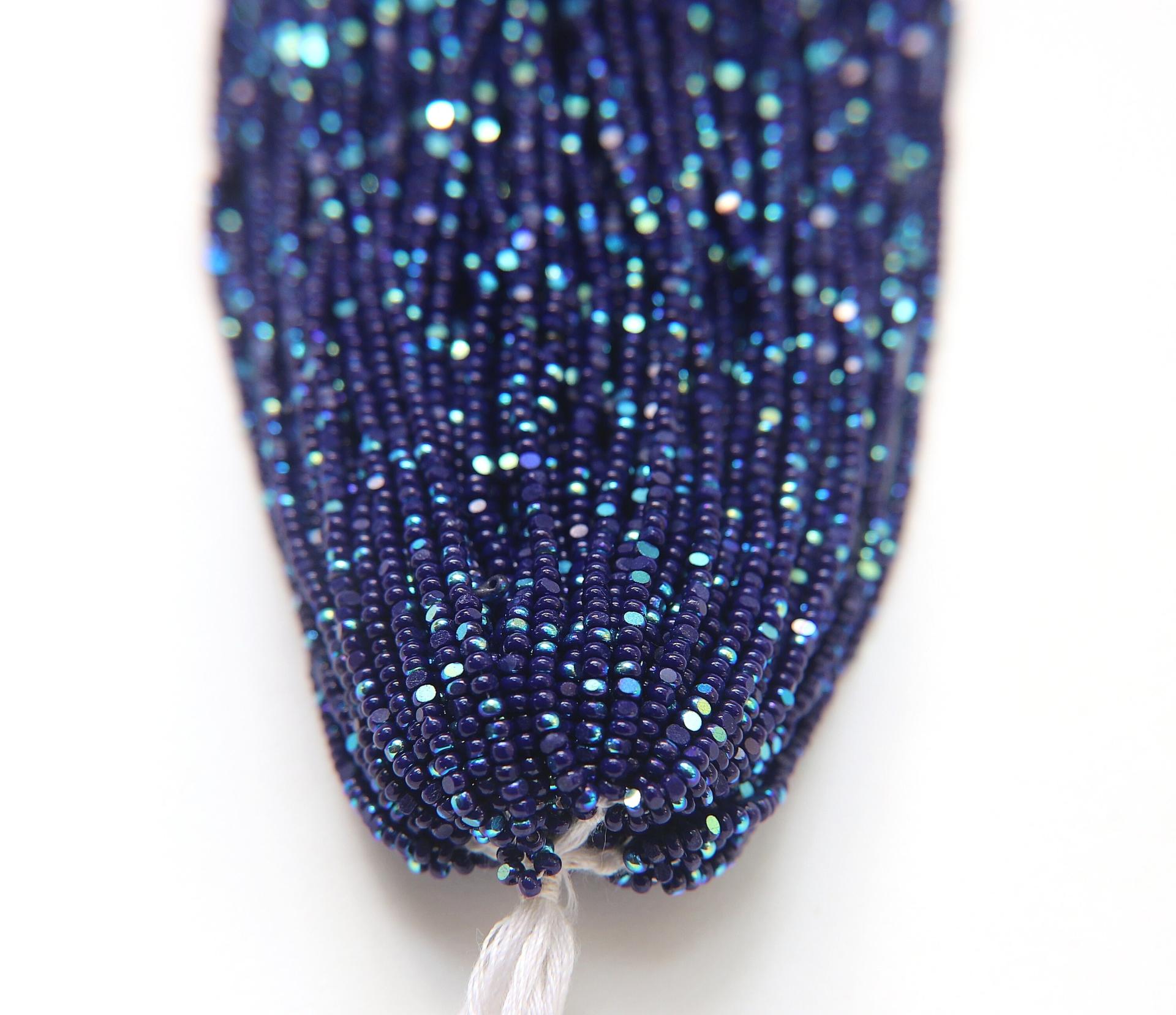 11/0 Hanks Charlotte Cut Beads Patina Opaque Dark Navy Blue Aurore Boreale Hanks PREMIUM SEED BEADS Native Supplies