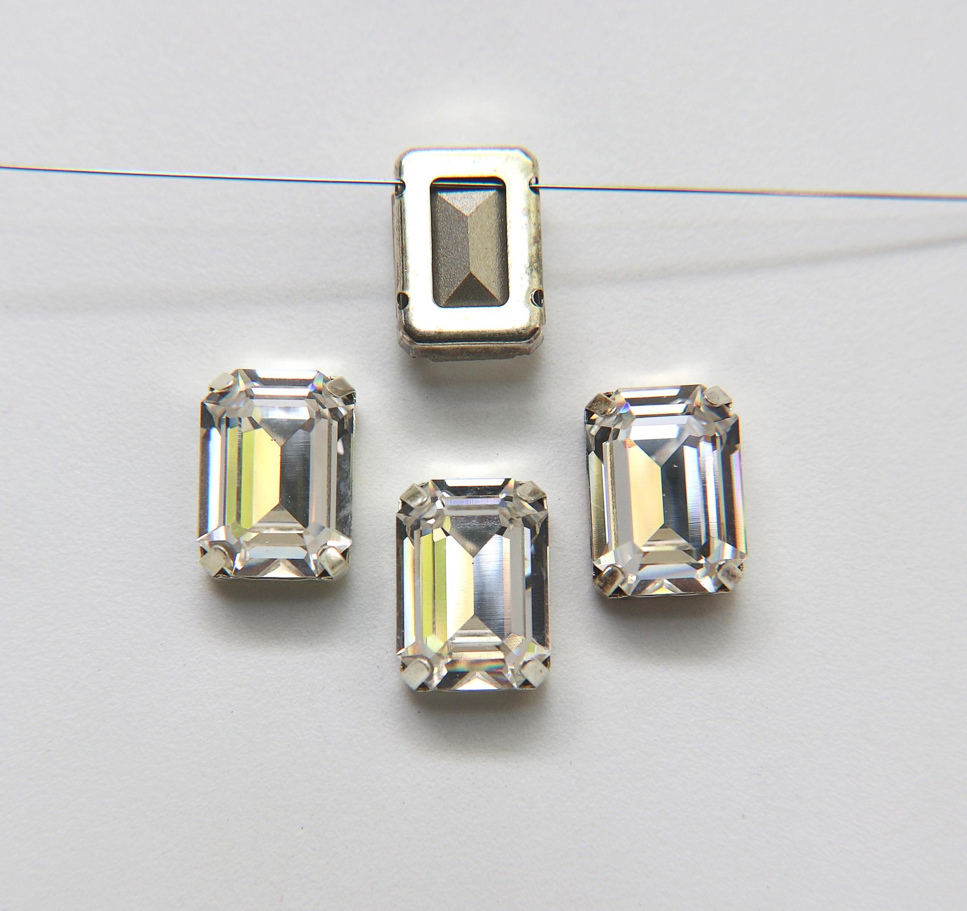 Swarovski 18x13 Crystal 4610 Octagon Silver Clips Sewon 4 hole embroidery materials sewing jewelry making craft vintage supplies