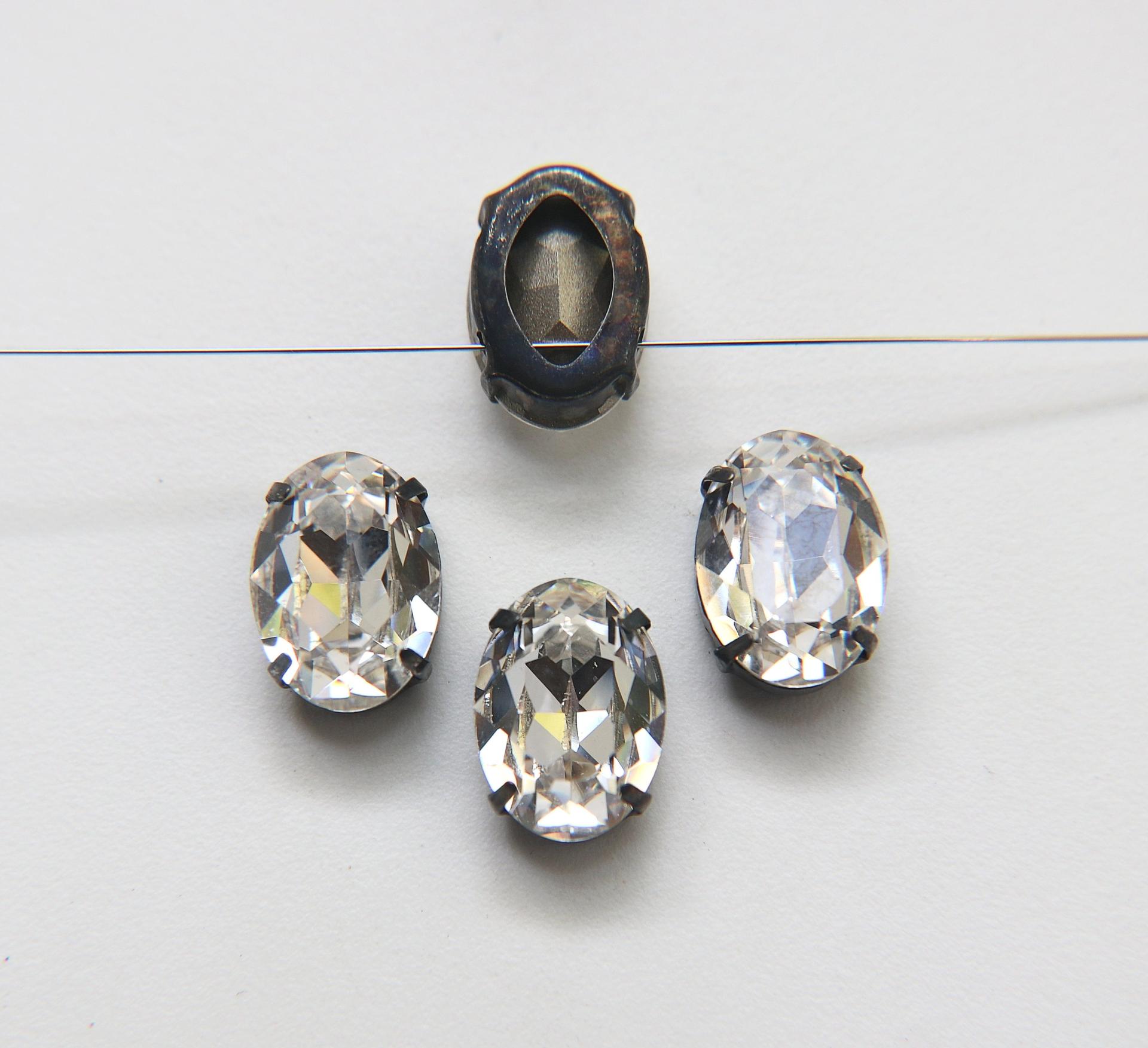Swarovski 18x13 Crystal Oval Silver Vintage Clips Sewon 4 hole embroidery materials sewing jewelry making craft vintage supplies