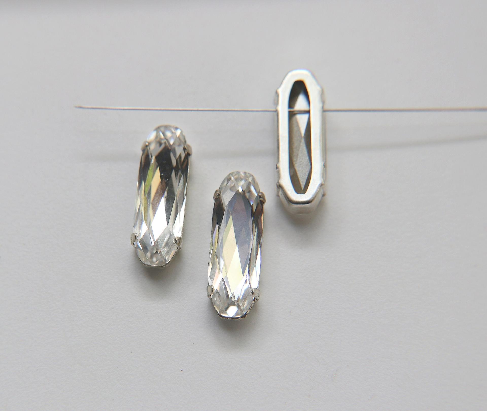 Swarovski 21x7 Elongated Baguette Clips Sewon 4 hole in Indicolite Rhodium plated Settings (2 pieces) embroidery materials craft vintage