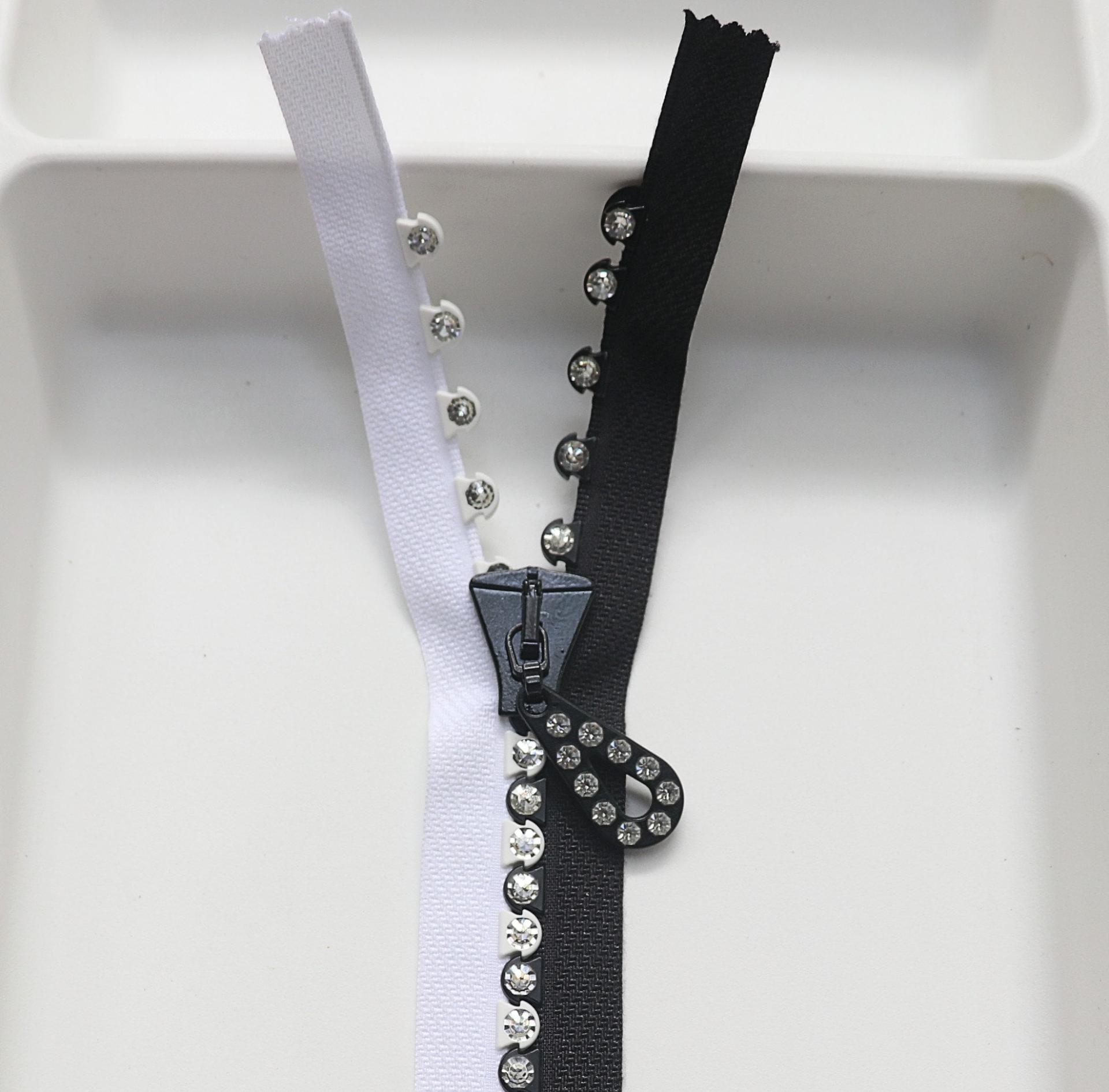 SS24 (29 inch) Long Swarovski Crystal Rhinestone Black & White Zipper closed at one end by PC