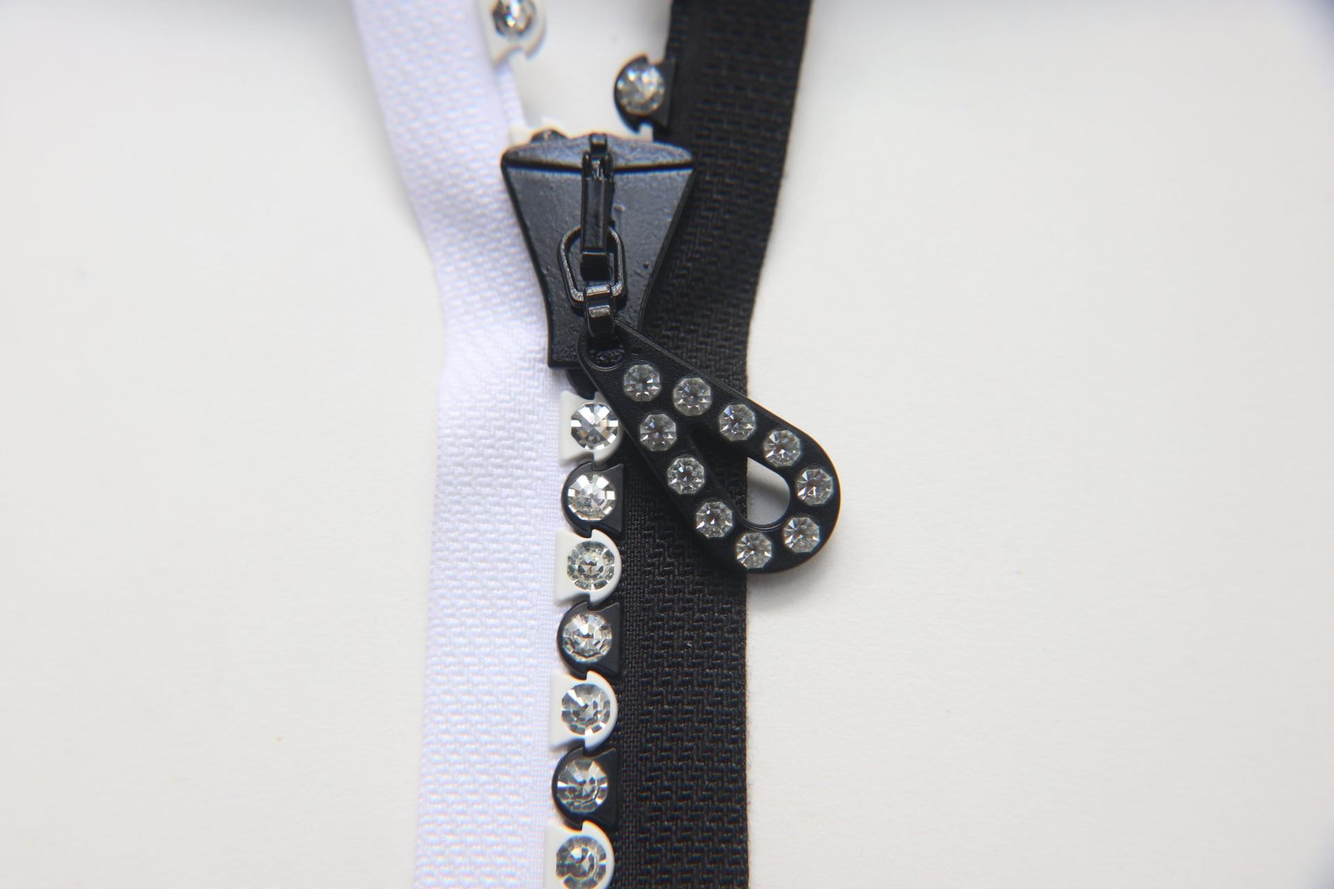 SS24 (29 inch) Long Swarovski Crystal Rhinestone Black & White Zipper closed at one end by PC