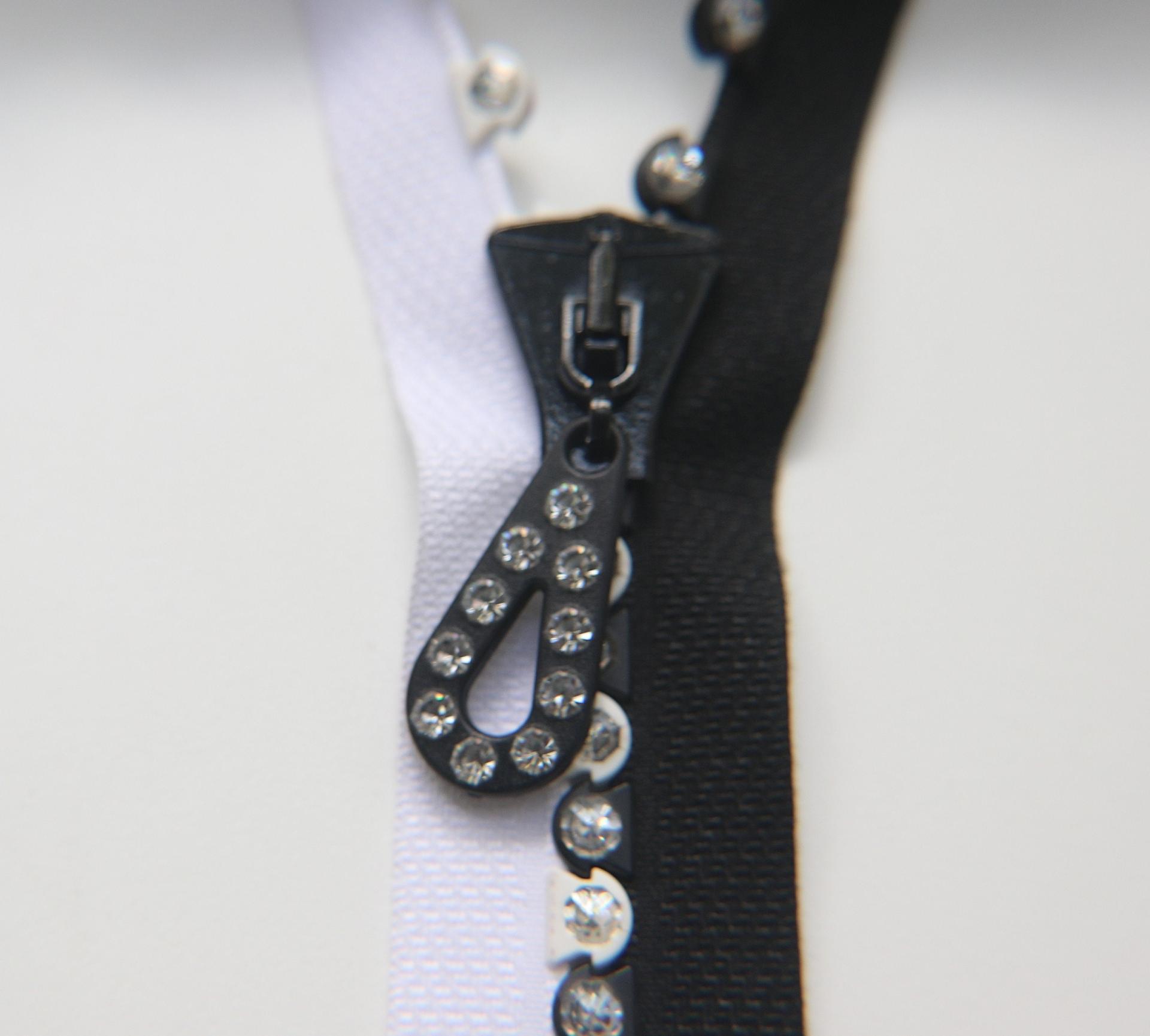 SS24 (13 inch) Long Swarovski Crystal Rhinestone Black & White Zipper closed at one end by PC