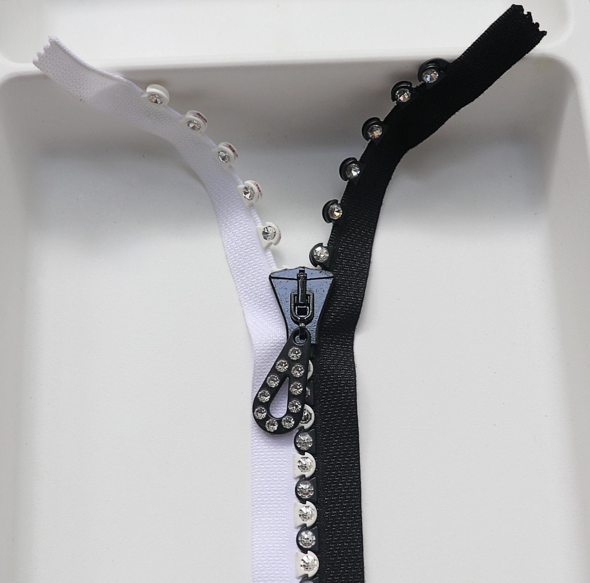 SS24 (13 inch) Long Swarovski Crystal Rhinestone Black & White Zipper closed at one end by PC