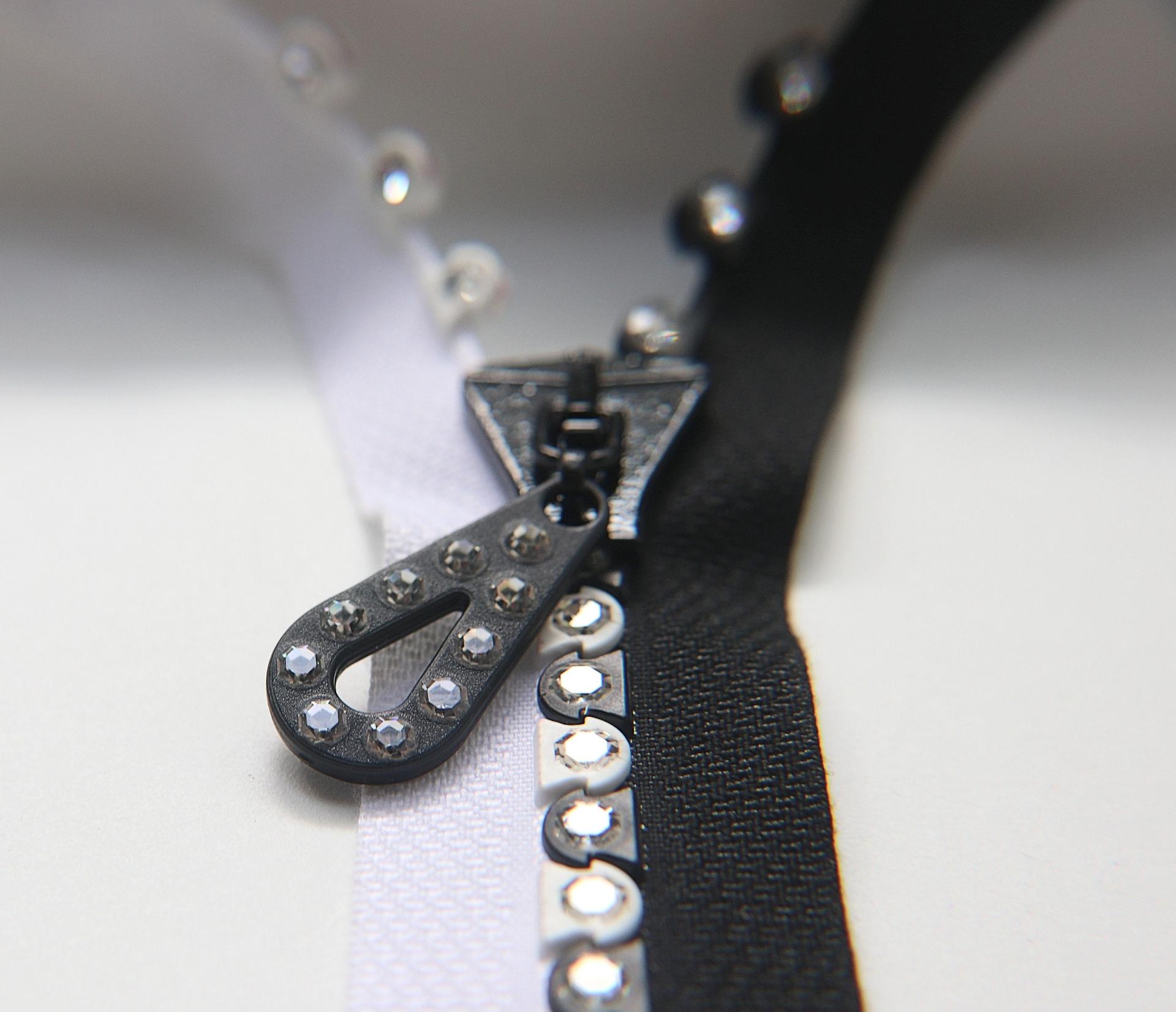 SS24 (13 inch) Long Swarovski Crystal Rhinestone Black & White Zipper closed at one end by PC