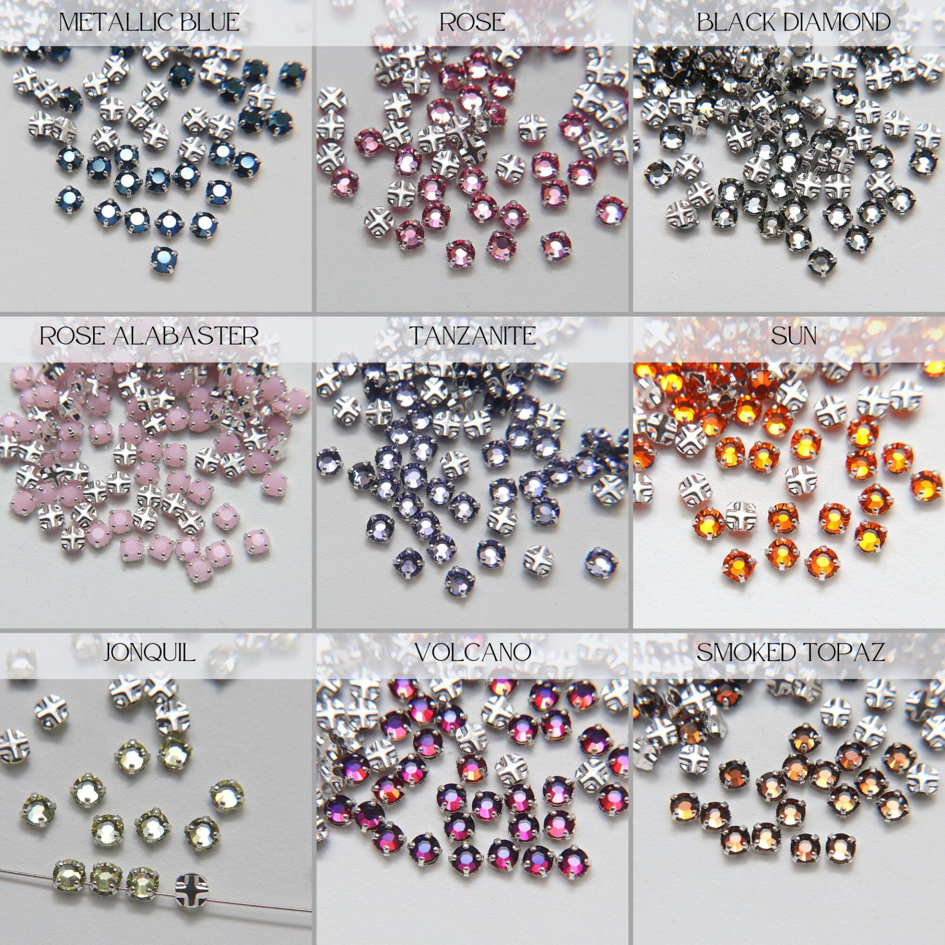 20ss Clear Flatback Swarovski Rose Montees, 5mm Silver Plated Mounted Rose Montees in colors sewon embroidery materials tailoring wedding