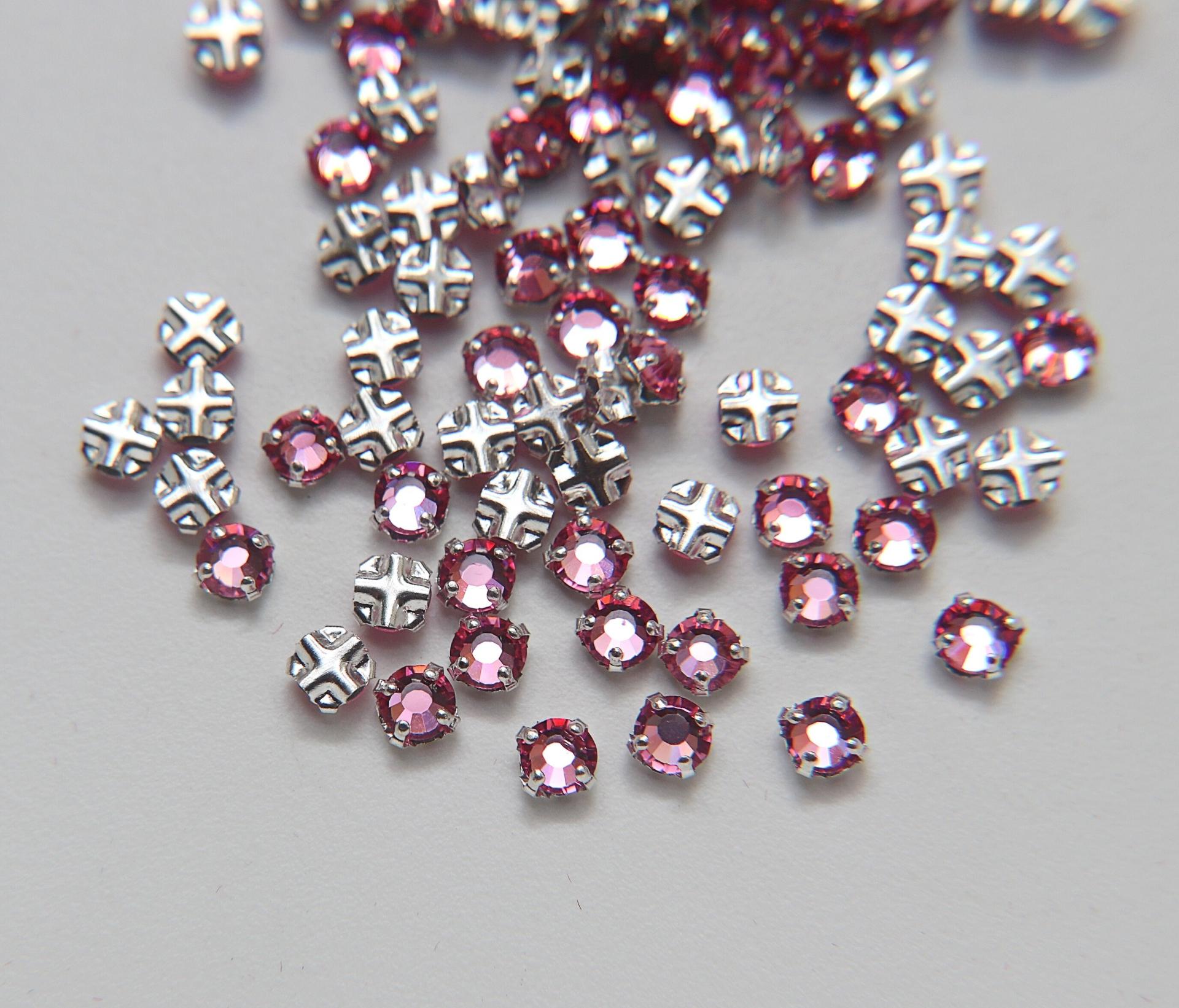 20ss Clear Flatback Swarovski Rose Montees, 5mm Silver Plated Mounted Rose Montees in colors sewon embroidery materials tailoring wedding