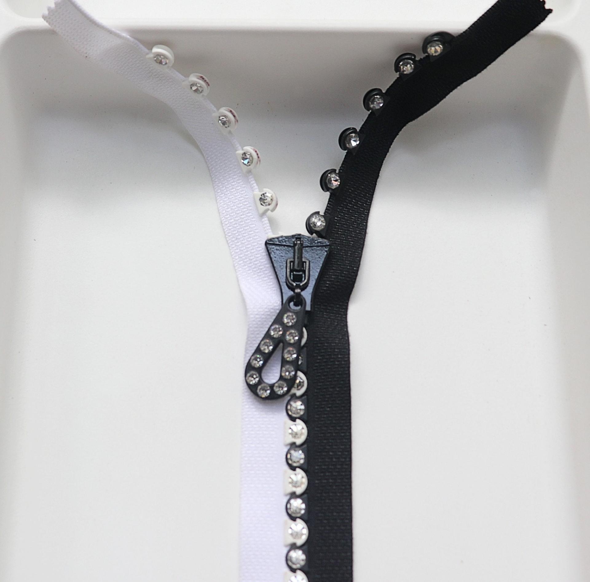 SS24 (13 inch) Long Swarovski Crystal Rhinestone Black & White Zipper closed at one end by PC