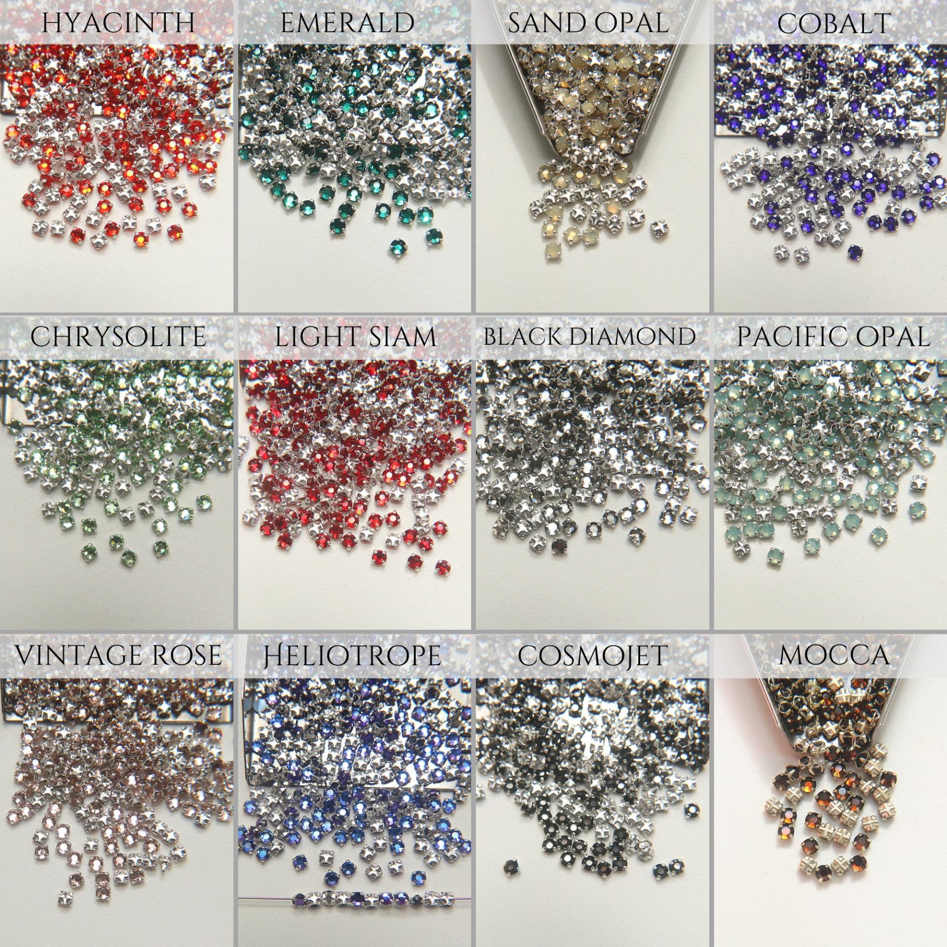 12ss Clear Flatback Swarovski Rose Montees, 3.25mm Silver Plated Mounted Rose Montees, in colors, sewon, embroidery materials, wedding deco