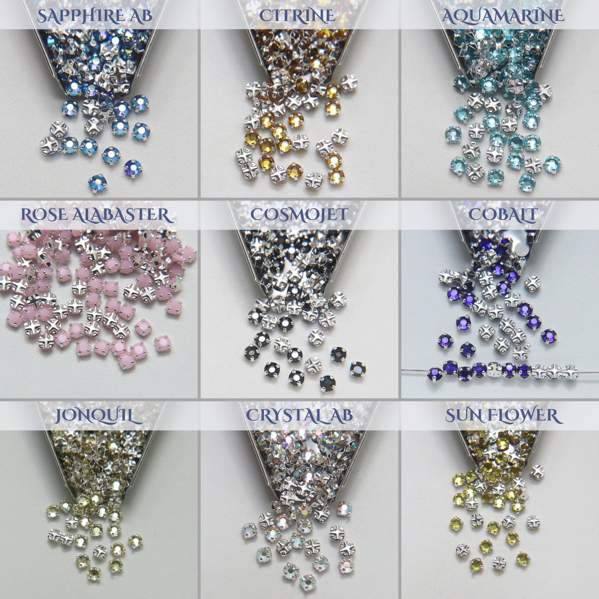 16ss Clear Flatback Swarovski Rose Montees, 4mm Silver Plated Mounted Rose Montees in colors sewon embroidery materials tailoring wedding