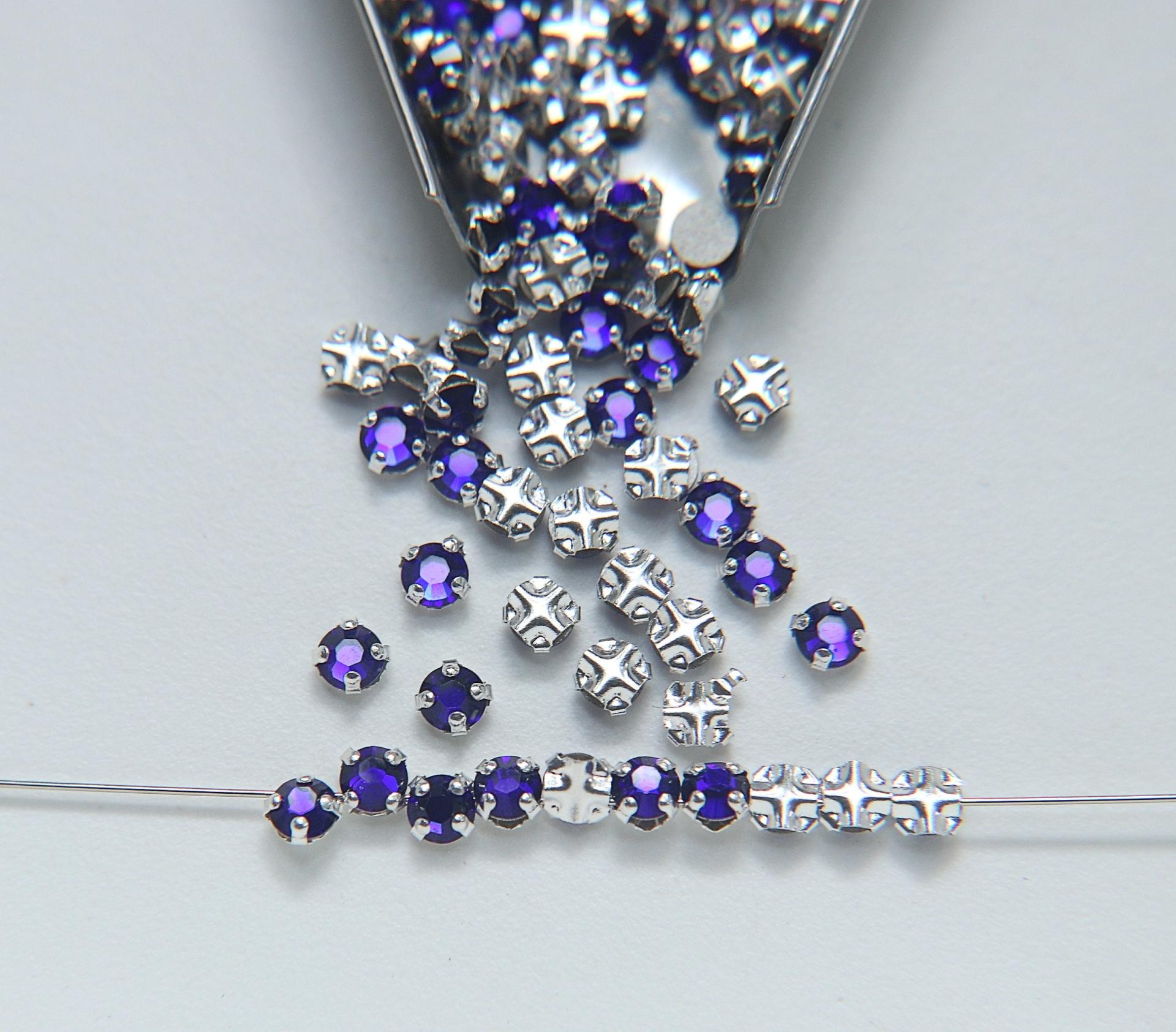 16ss Clear Flatback Swarovski Rose Montees, 4mm Silver Plated Mounted Rose Montees in colors sewon embroidery materials tailoring wedding