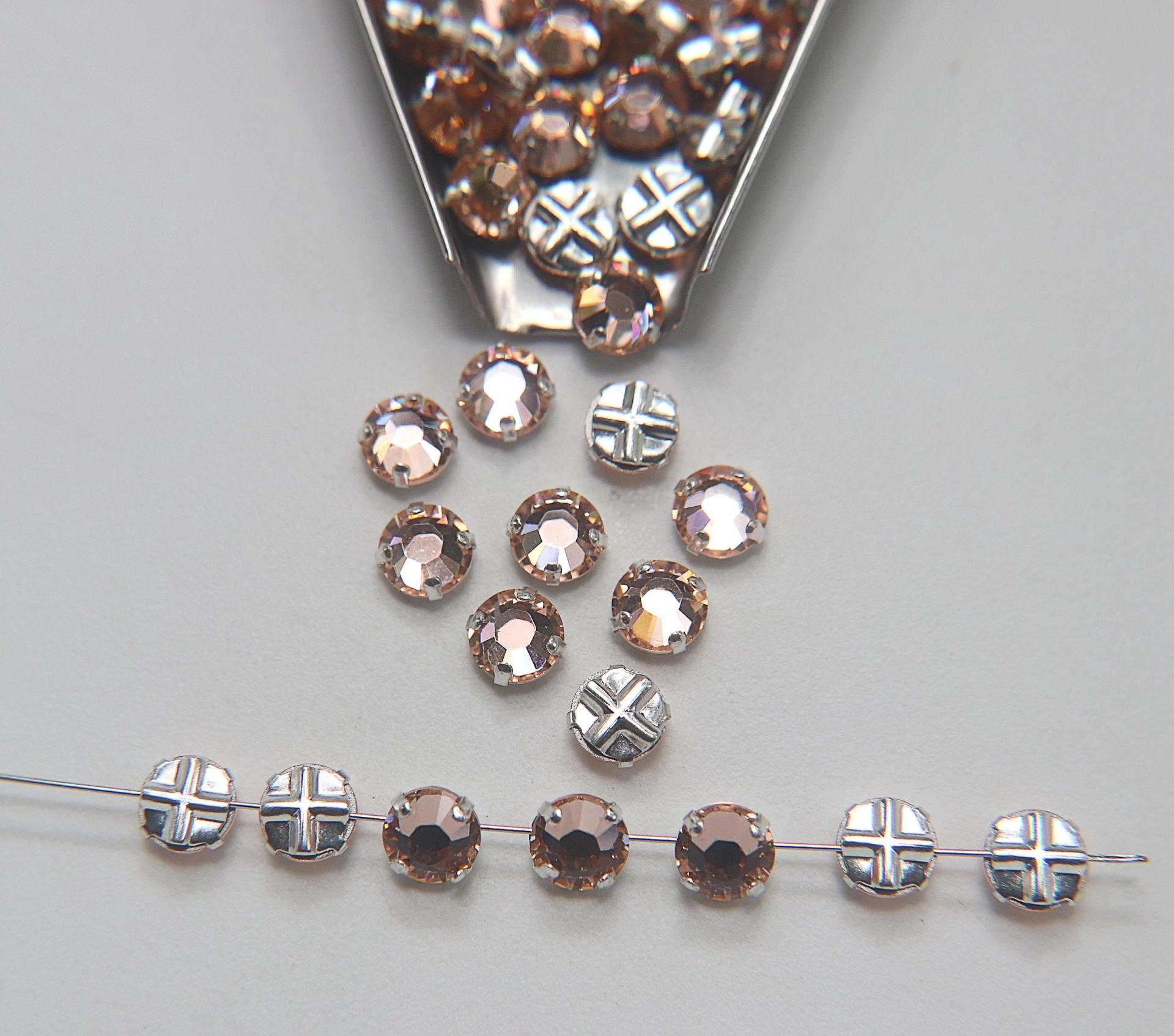 34ss Clear Flatback Vintage Swarovski Crystal Light Peach Rose Montees 8mm Silver Plated Mounted Rose sewon embroidery materials wedding