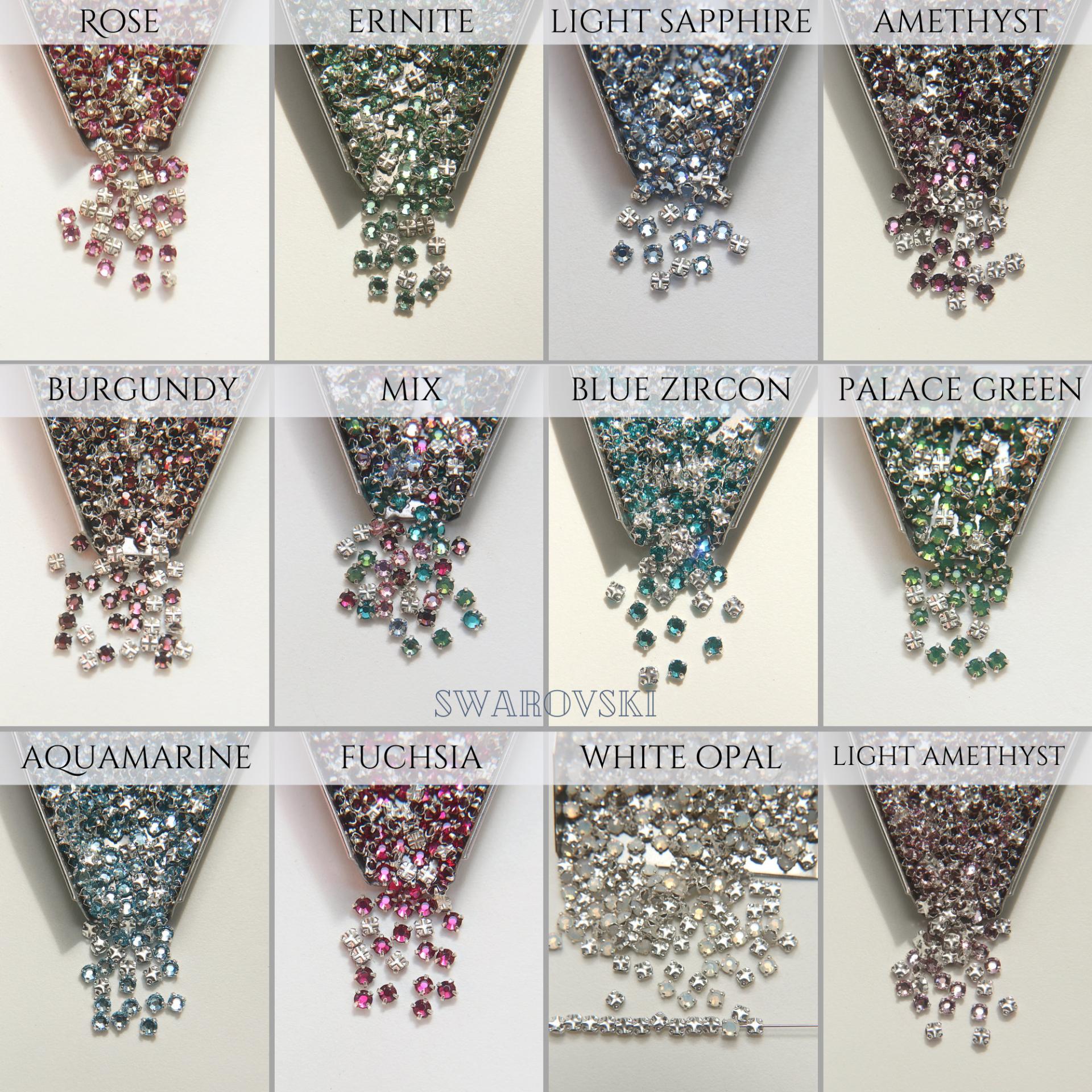 12ss Clear Flatback Swarovski Rose Montees, 3.25mm Silver Plated Mounted Rose Montees, in colors, sewon, embroidery materials, wedding deco