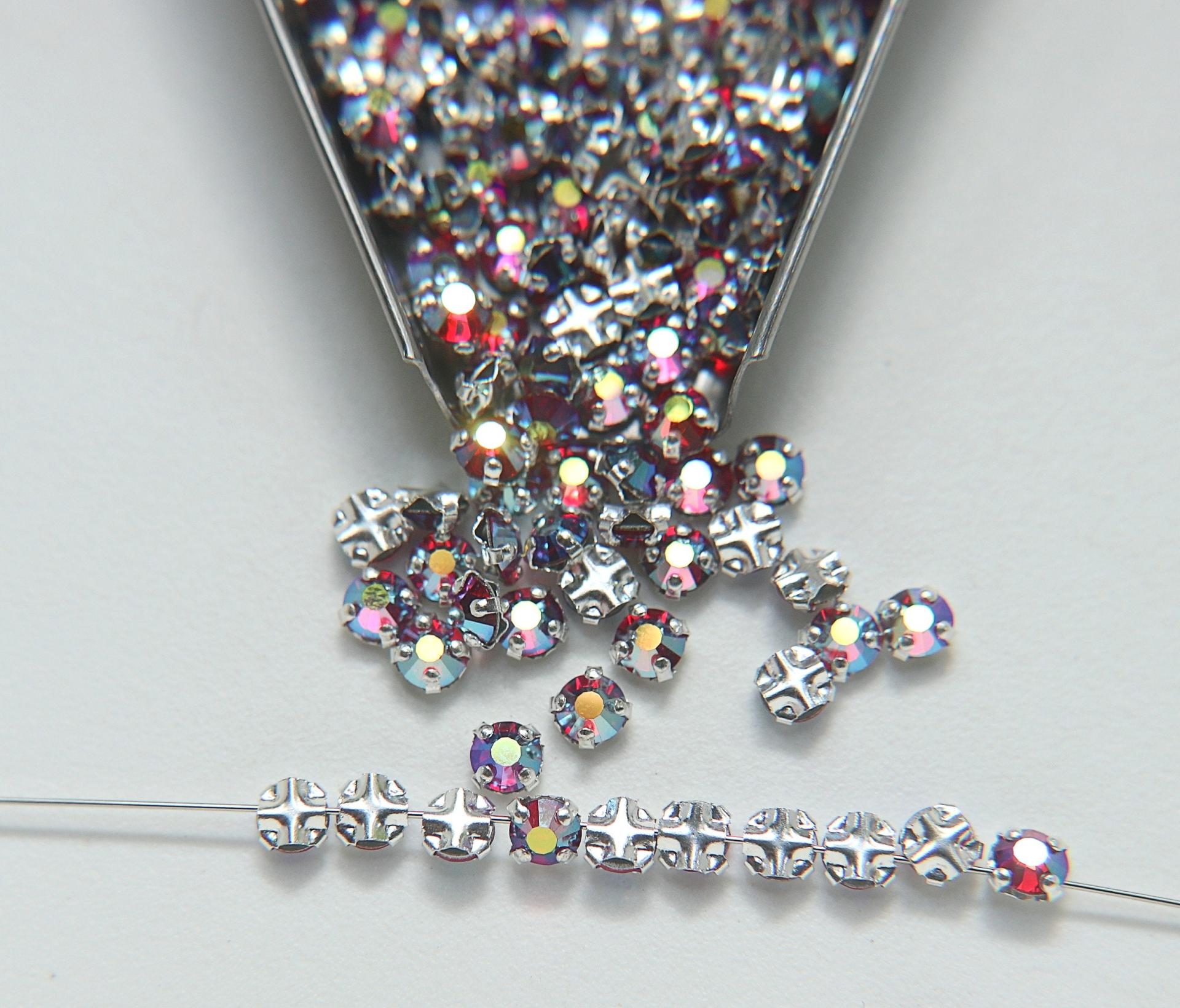 16ss Clear Flatback Swarovski Rose Montees, 4mm Silver Plated Mounted Rose Montees in colors sewon embroidery materials tailoring wedding