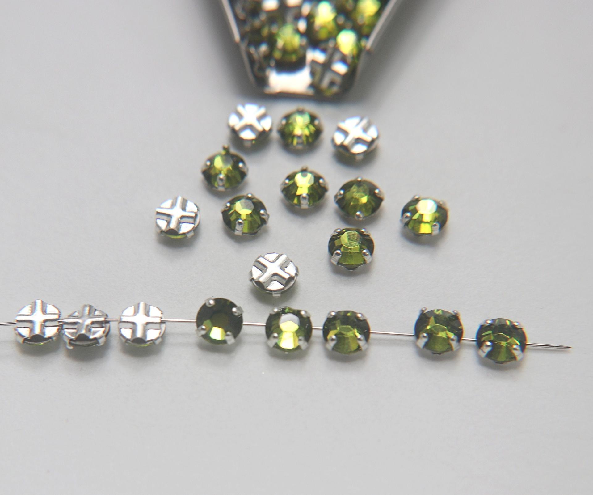 30ss Clear Flatback Vintage Swarovski Crystal Olivine Rose Montees 7mm Silver Plated Mounted Rose sewon embroidery materials wedding