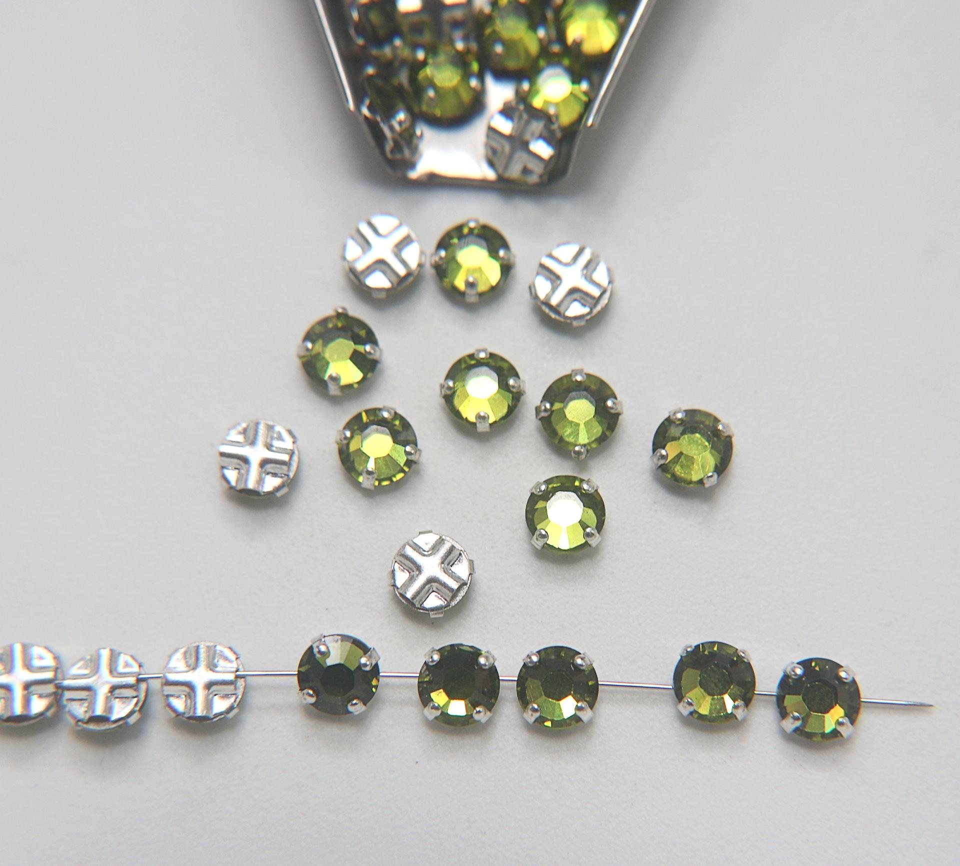 30ss Clear Flatback Vintage Swarovski Crystal Olivine Rose Montees 7mm Silver Plated Mounted Rose sewon embroidery materials wedding