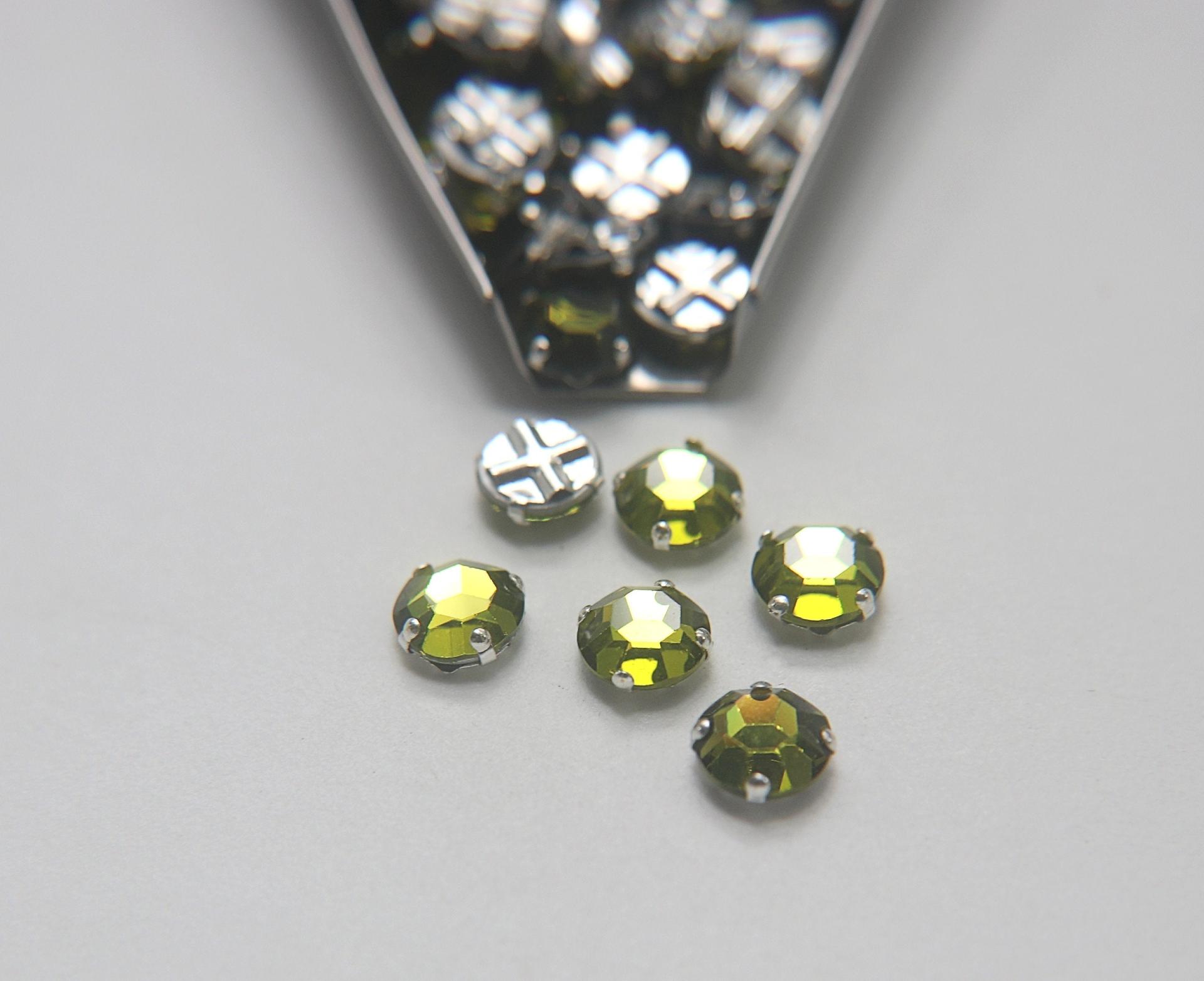 40ss Clear Flatback Vintage Swarovski Crystal Olivine Rose Montees 9mm Silver Plated Mounted Rose sewon embroidery materials wedding