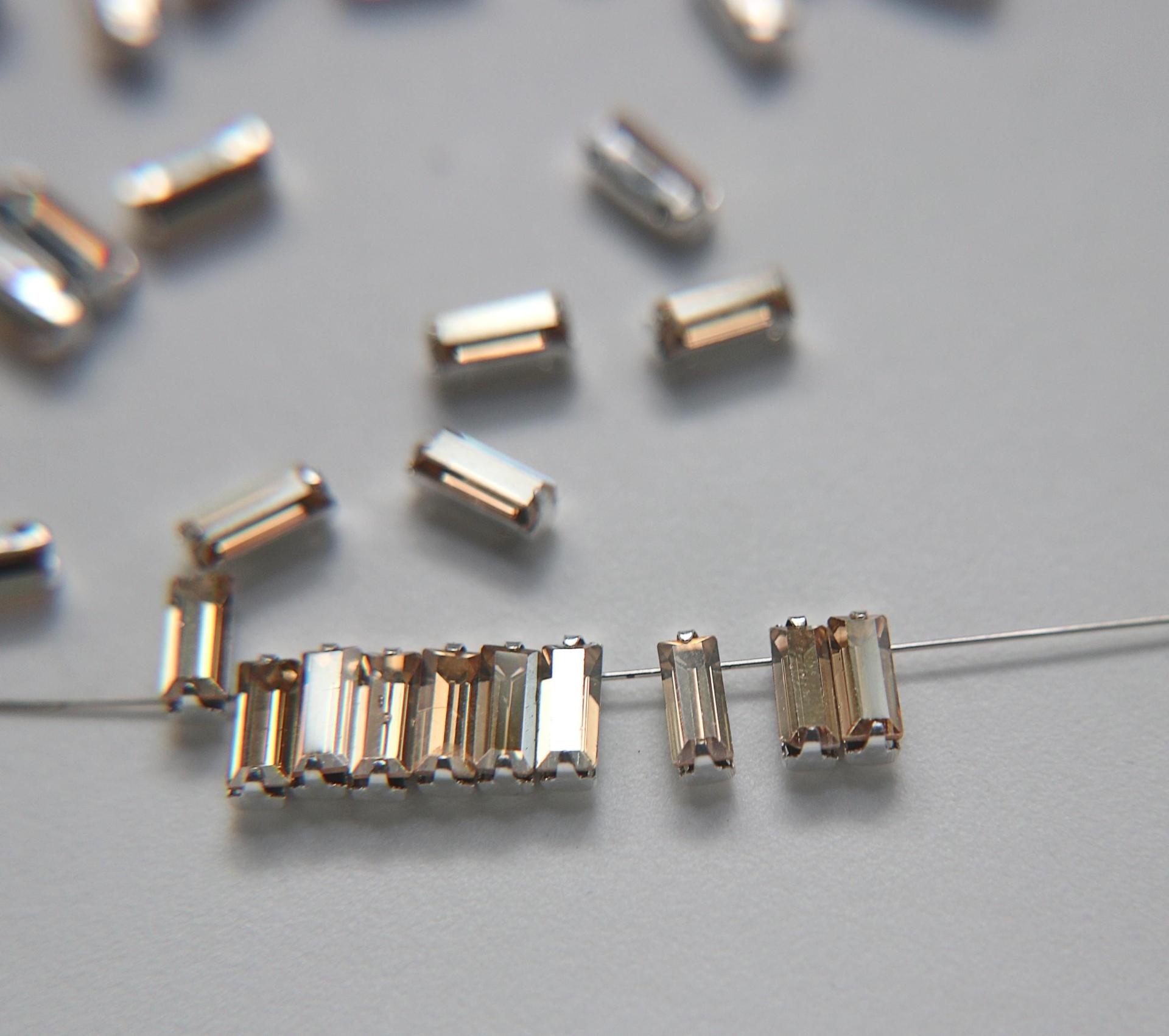 Swarovski 7x3 MM Baguette Vintage Crystal Prong Settings in Crystal Golden Shadow strass embellishments vintage rare embroidery materials