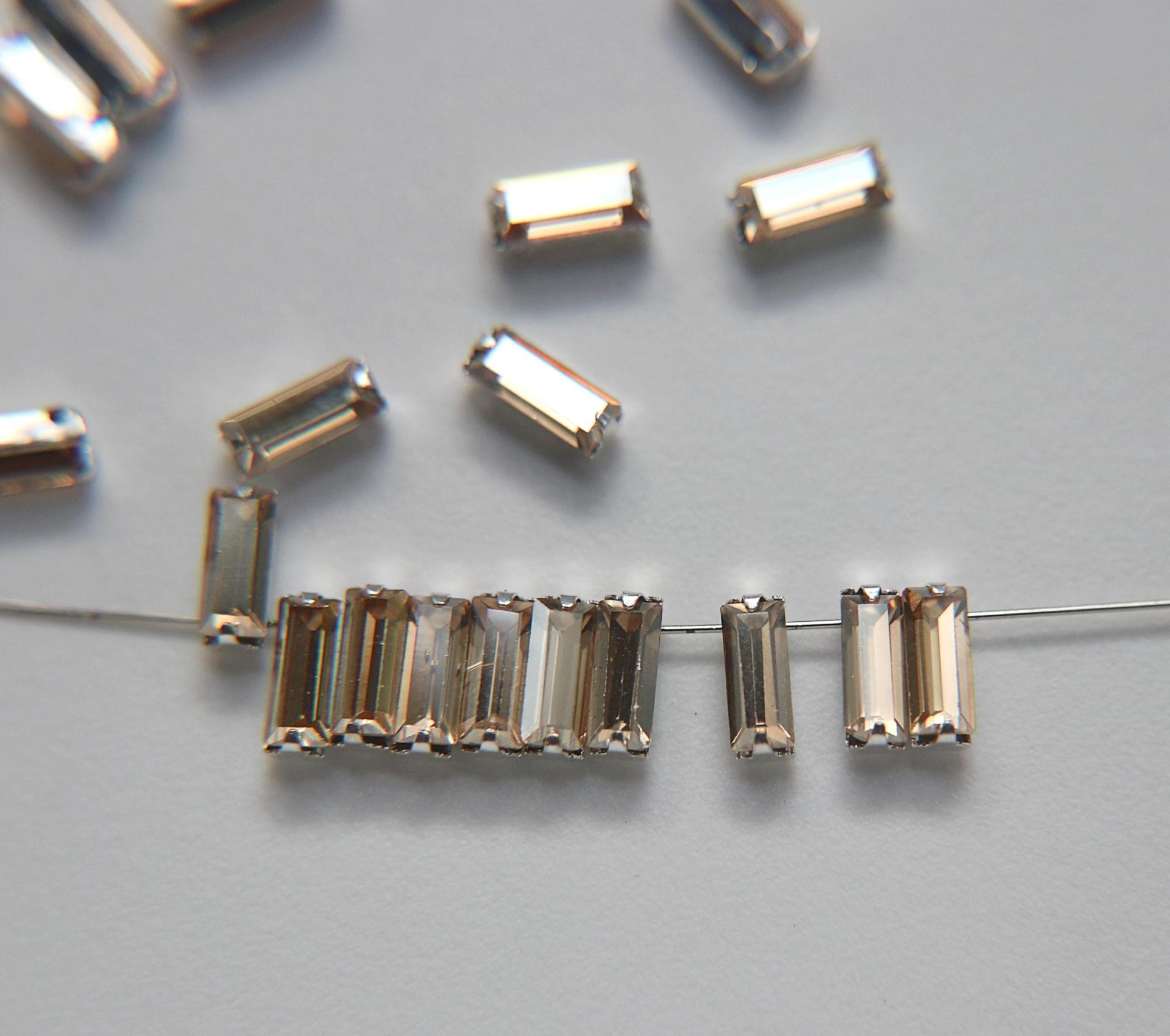 Swarovski 7x3 MM Baguette Vintage Crystal Prong Settings in Crystal Golden Shadow strass embellishments vintage rare embroidery materials