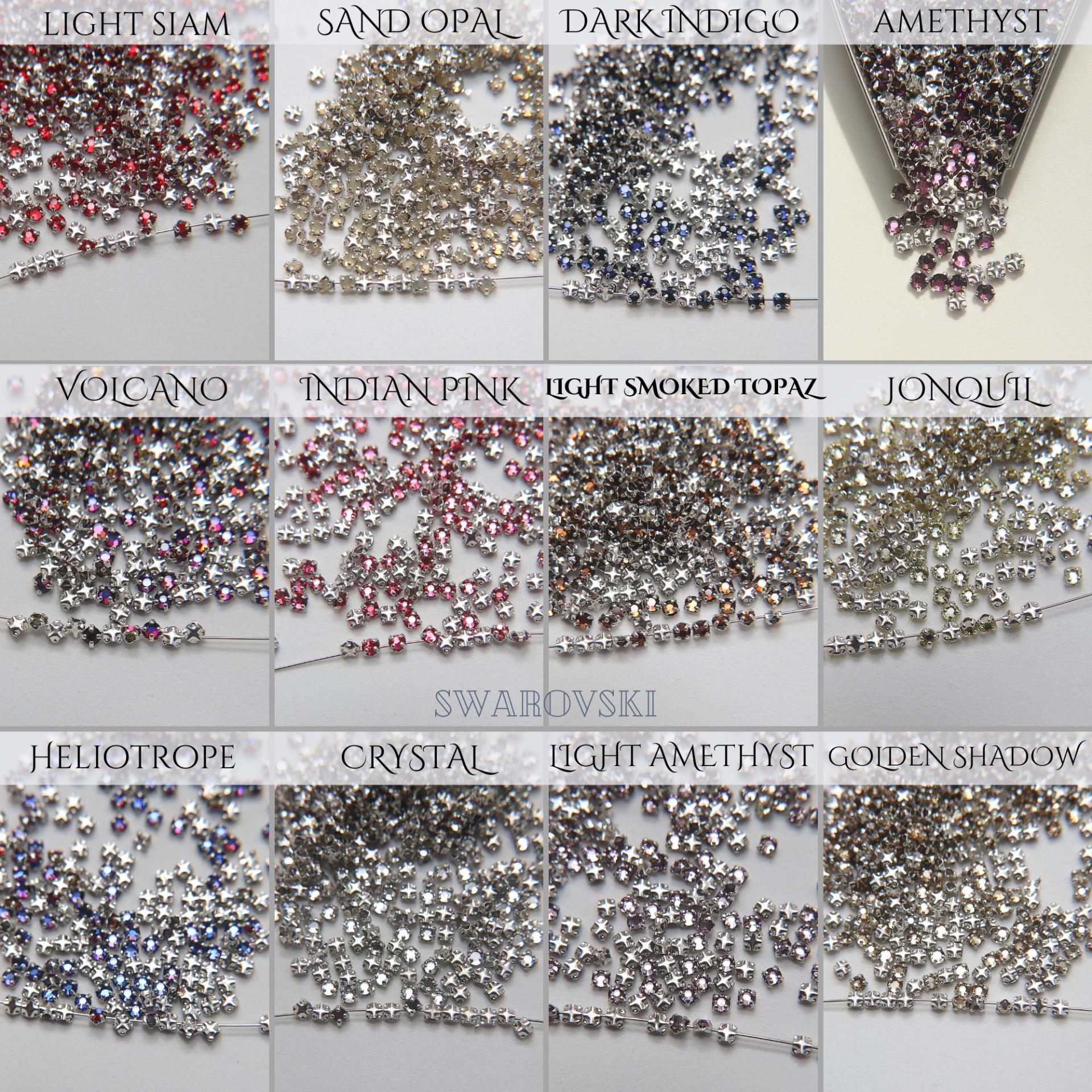 10ss Clear Flatback Swarovski Rose Montees, 2.8mm Silver Plated Mounted Rose Montees, in colors, sewon, embroidery materials, wedding deco