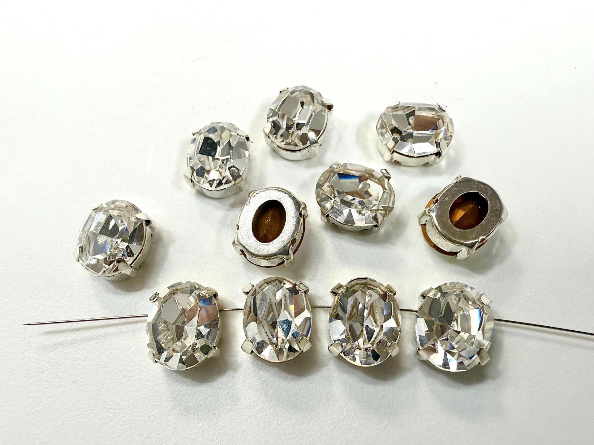 PRECIOSA 12x10 VINTAGE Oval Silver Clips Sewon 4 hole embroidery materials sewing jewelry making craft vintage supplies