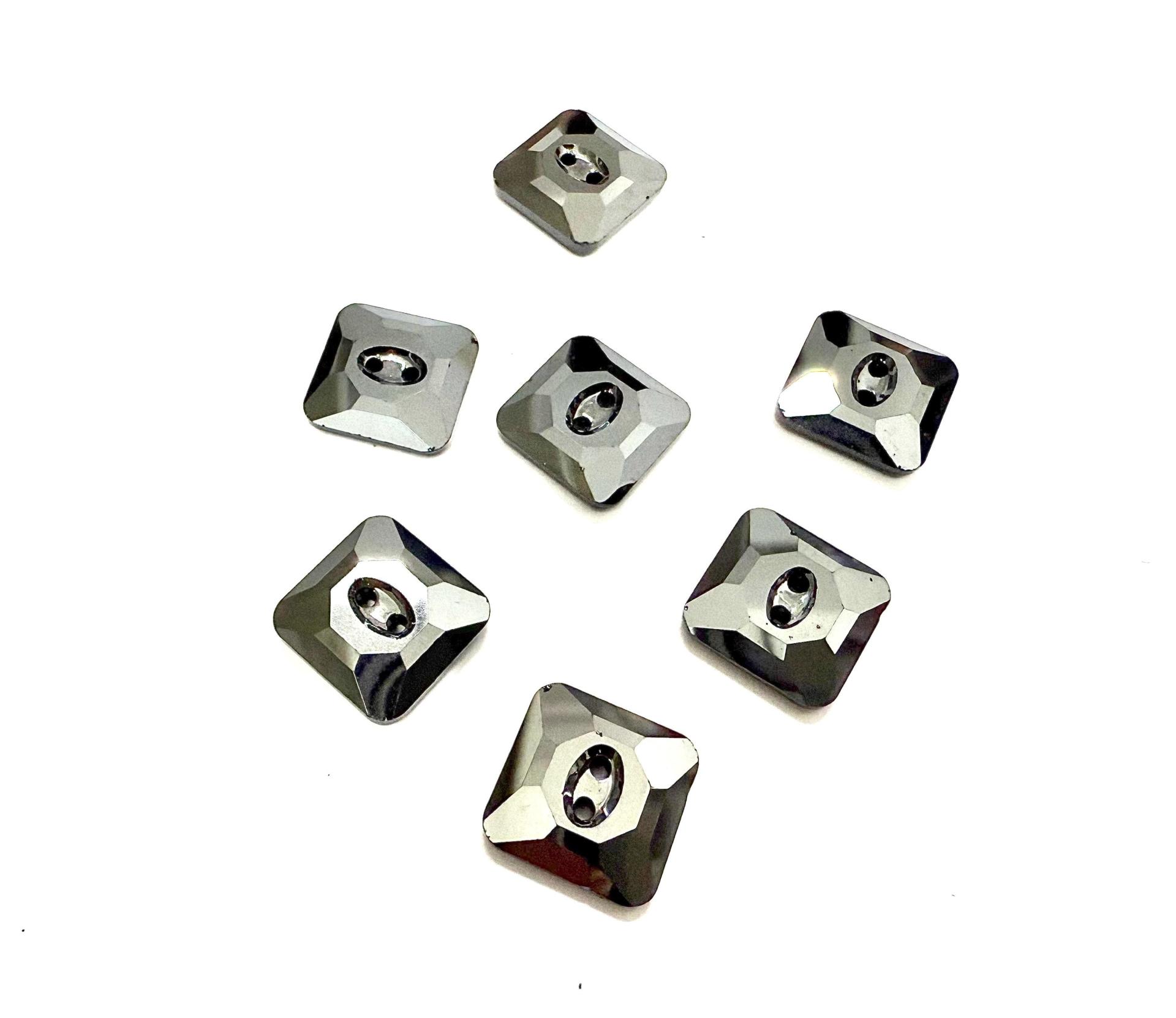 Jet Hematite (3017) Swarovski Crystal Square Faceted Buttons for Sewing Projects - 14mm Vintage Crystal Button Beads and Jewelry Supplies