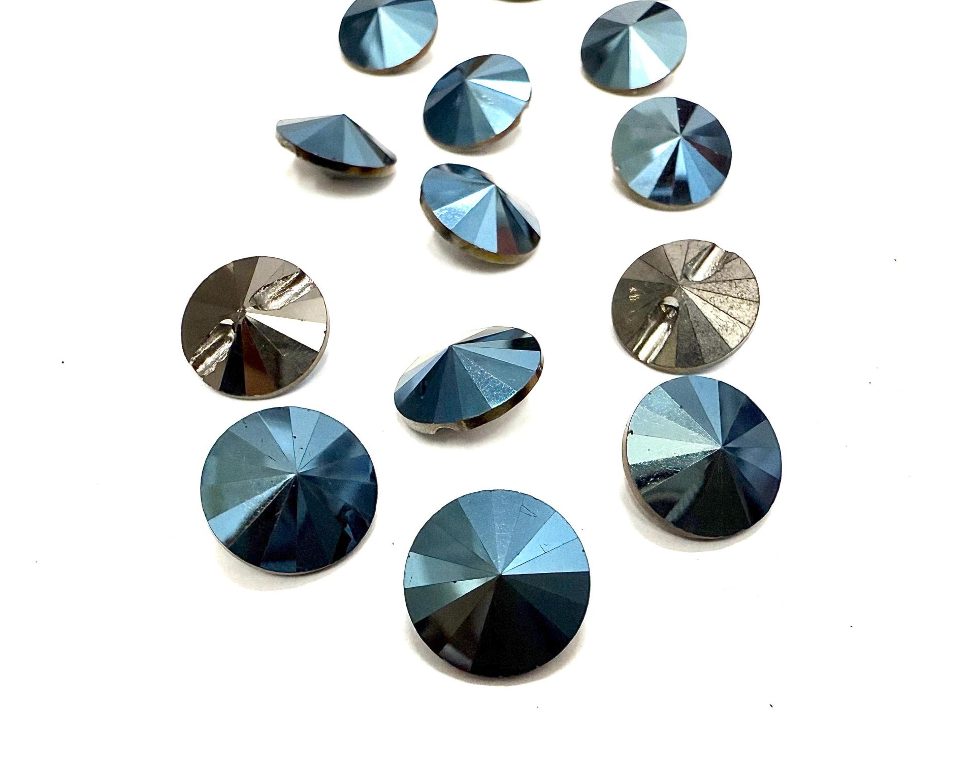 12mm Metallic Blue Vintage Swarovski 3015 Sew On Rivoli Button Genuine Swarovski Crystal