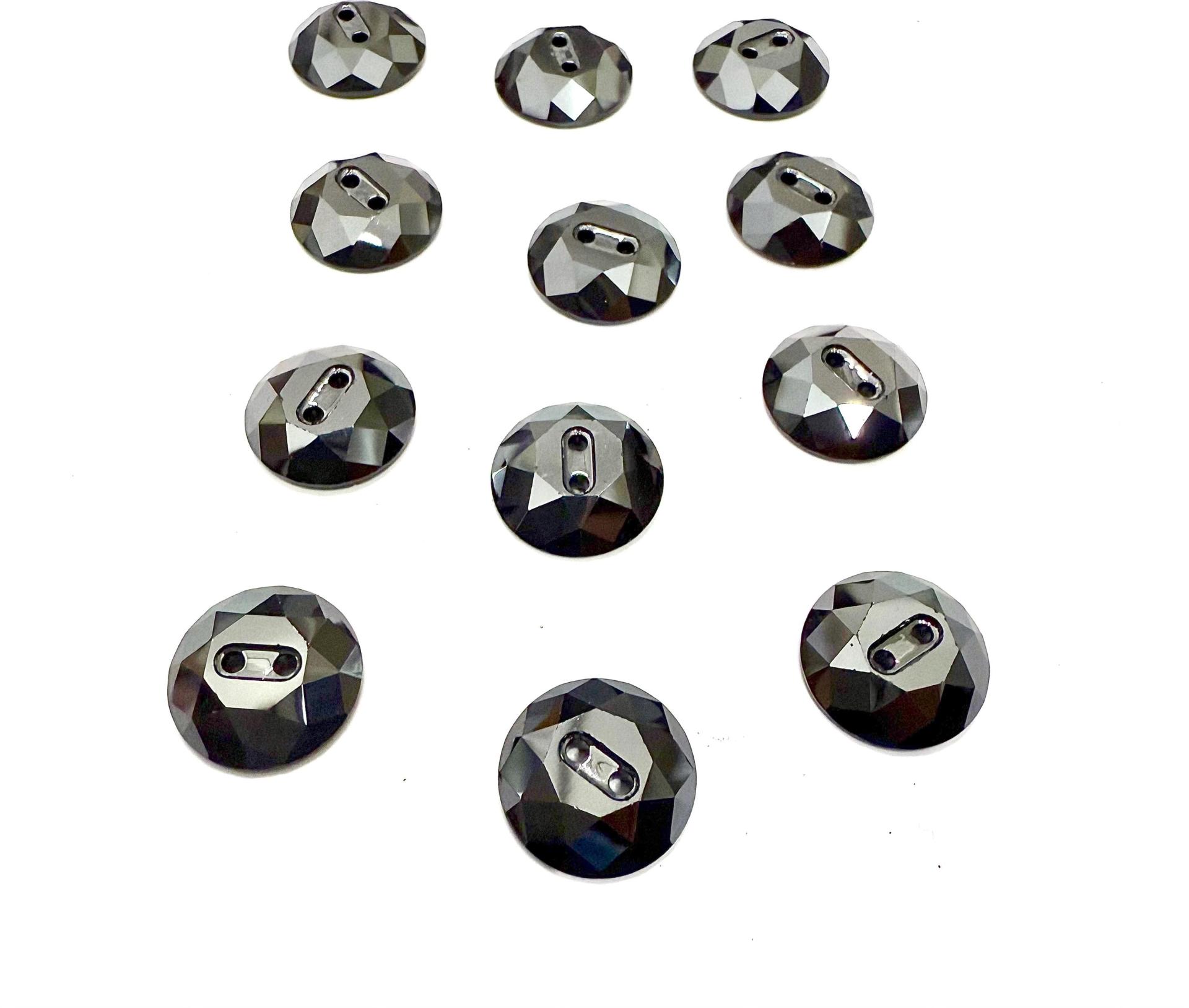 Jet Hematite Swarovski Crystal Round Faceted Buttons for Sewing Projects - 14mm 3014 Vintage Crystal Button Beads and Jewelry Supplies
