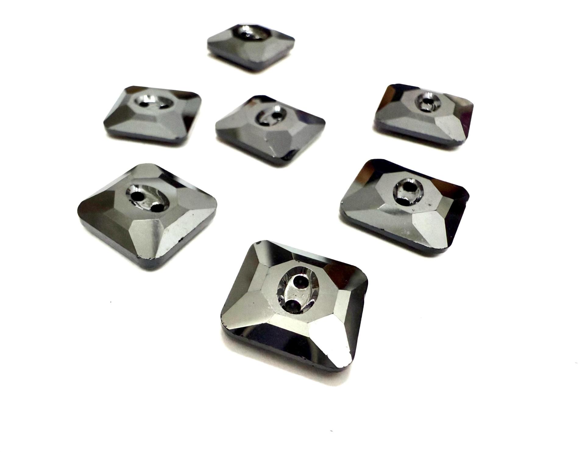 Jet Hematite (3017) Swarovski Crystal Square Faceted Buttons for Sewing Projects - 14mm Vintage Crystal Button Beads and Jewelry Supplies