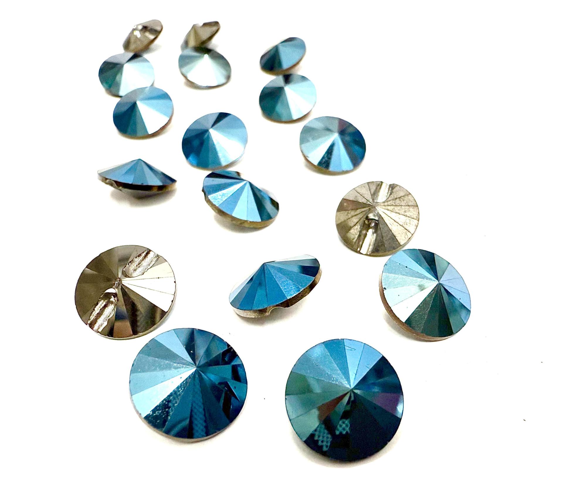 12mm Metallic Blue Vintage Swarovski 3015 Sew On Rivoli Button Genuine Swarovski Crystal