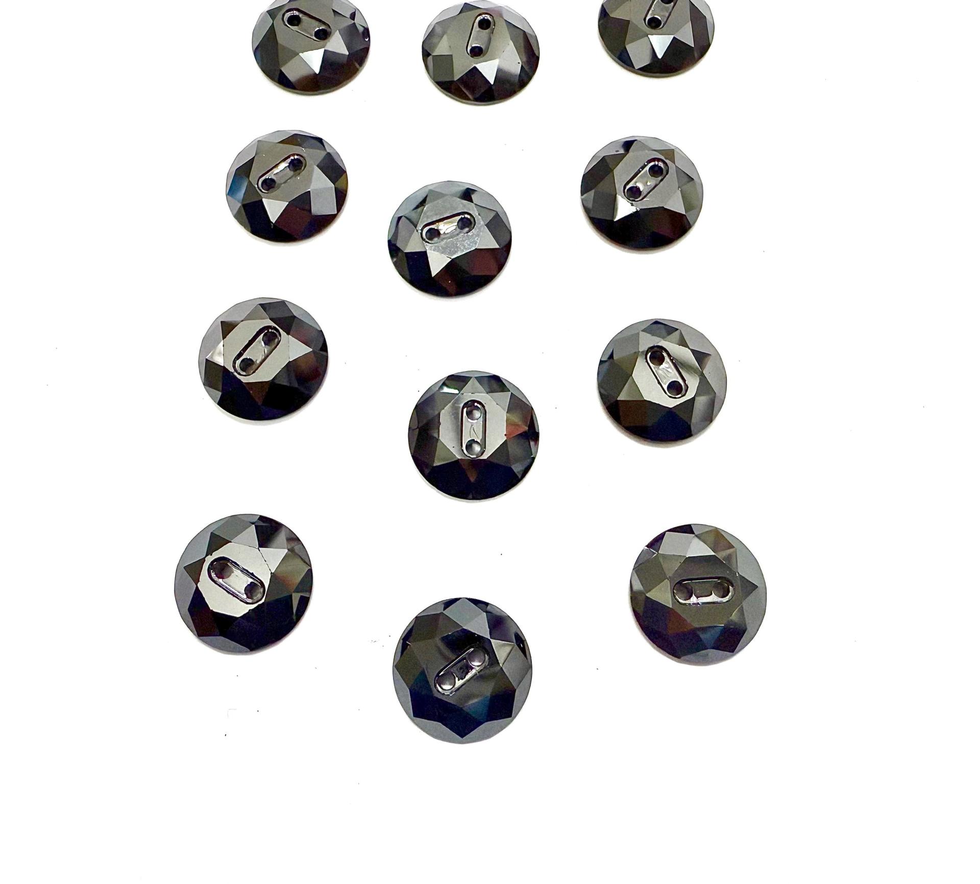 Jet Hematite Swarovski Crystal Round Faceted Buttons for Sewing Projects - 14mm 3014 Vintage Crystal Button Beads and Jewelry Supplies