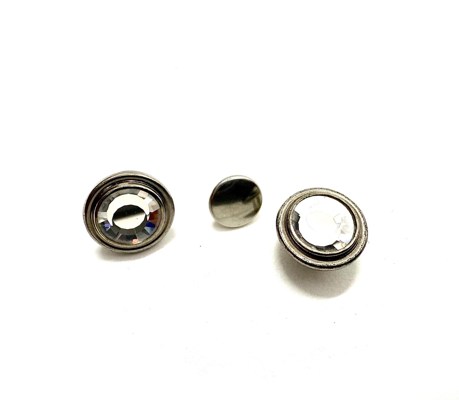 14mm Swarovski Art.# 1790.1 - Swarovski Decorative Jeans Buttons , Crystal Stones, Silver Brushed Casting