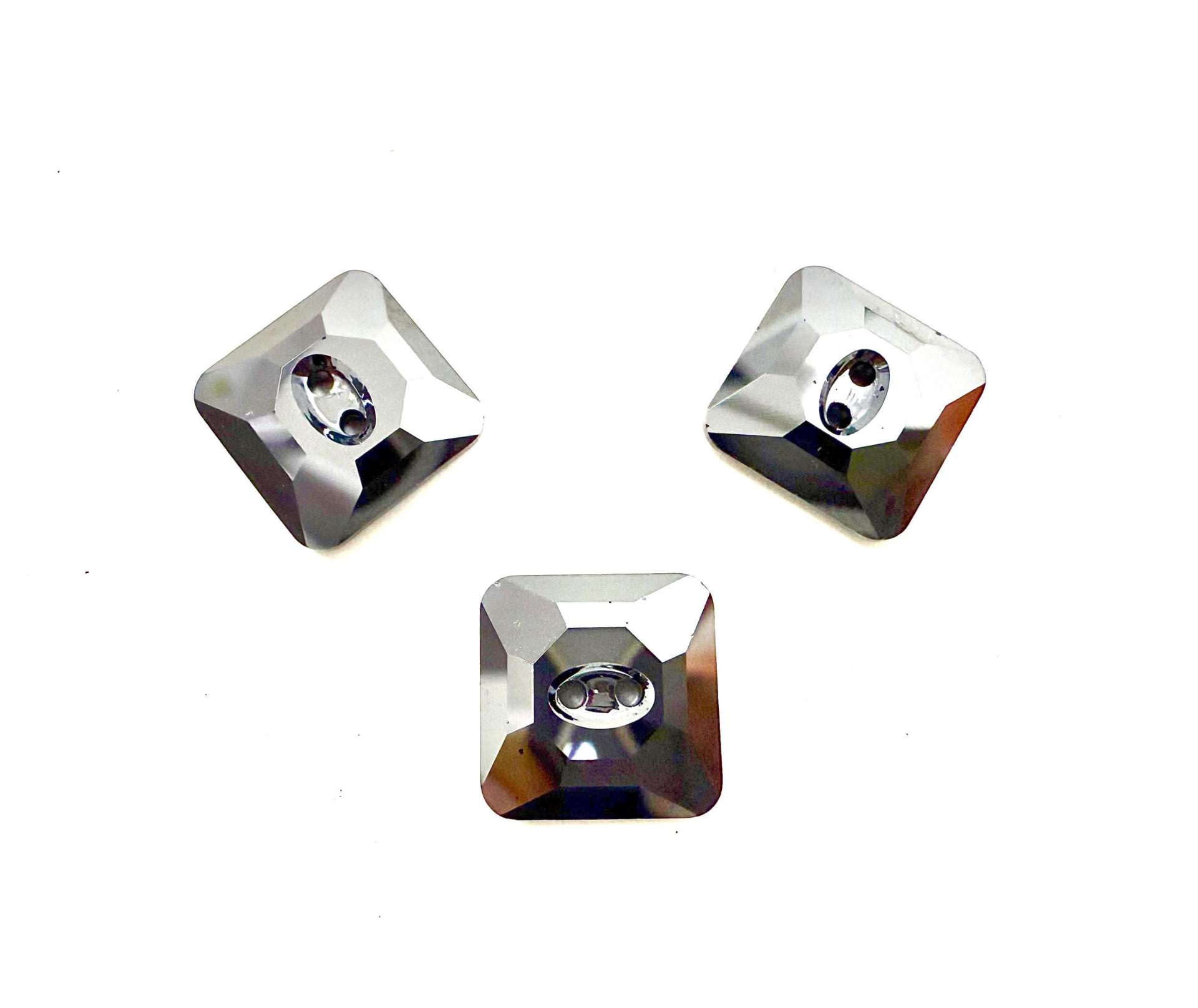 Jet Hematite (3017) Swarovski Crystal Square Faceted Buttons for Sewing Projects - 12mm Vintage Crystal Button Beads and Jewelry Supplies