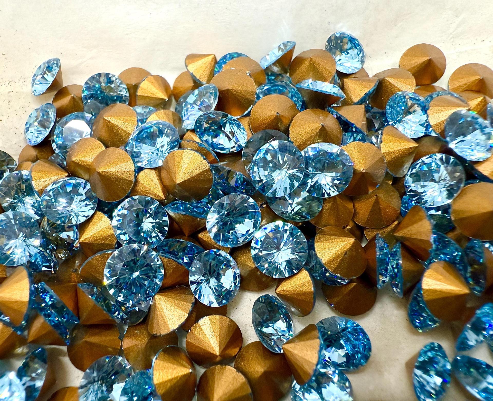 Swarovski 1357 Brilliant Cut Chaton SS29 Aquamarine Gold Foiled jewelry making findings