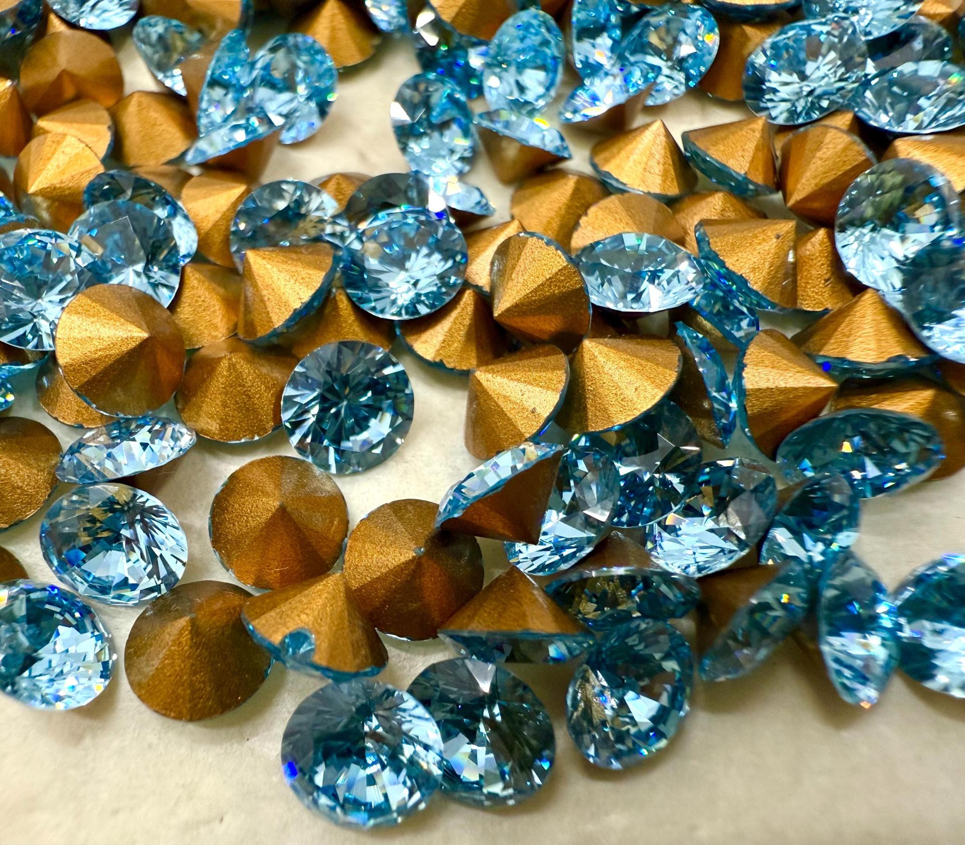 Swarovski 1357 Brilliant Cut Chaton SS29 Aquamarine Gold Foiled jewelry making findings