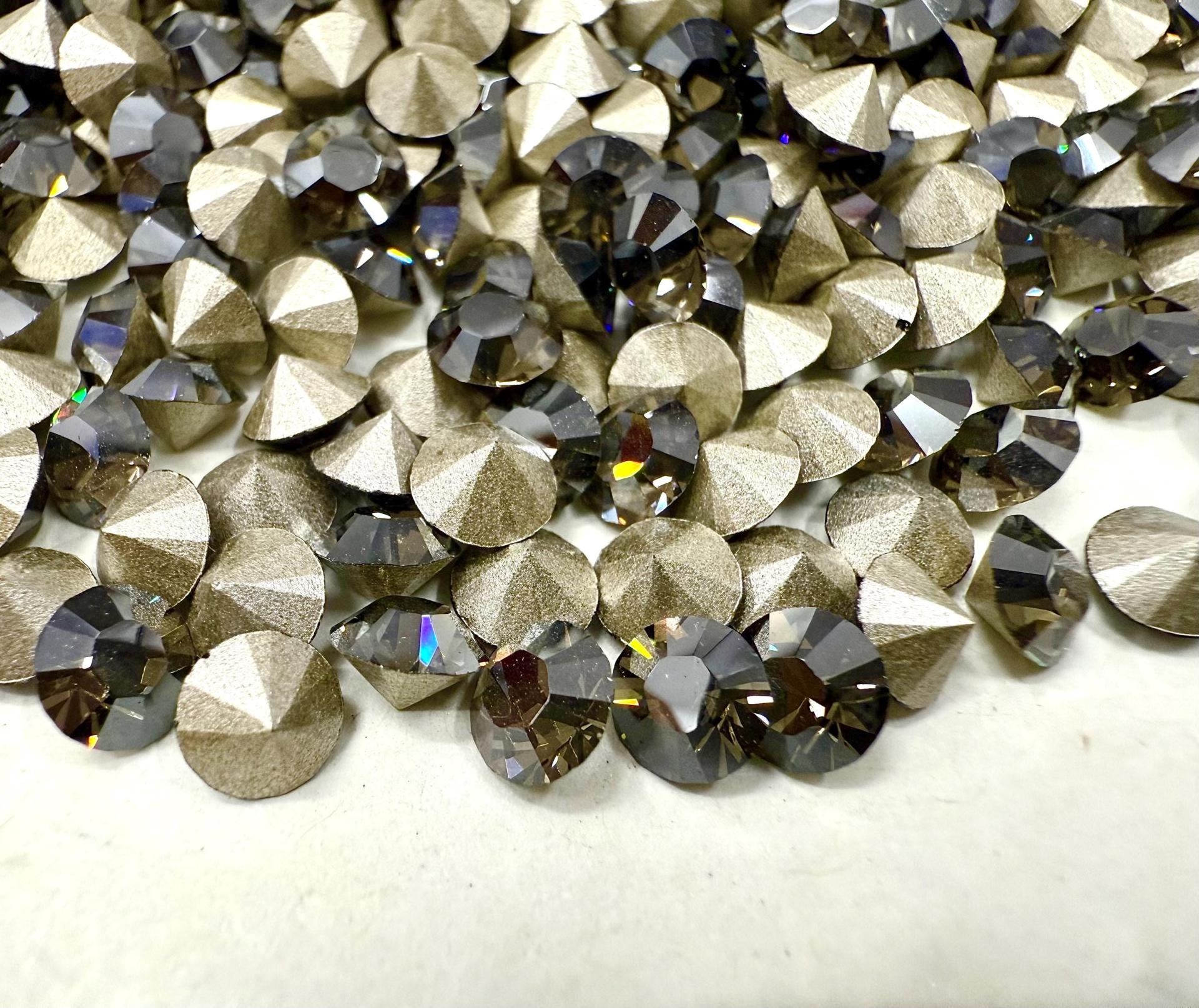 Swarovski 24ss Black Diamond Satin 1028 Chaton Round Stone Pointed Back Crystal