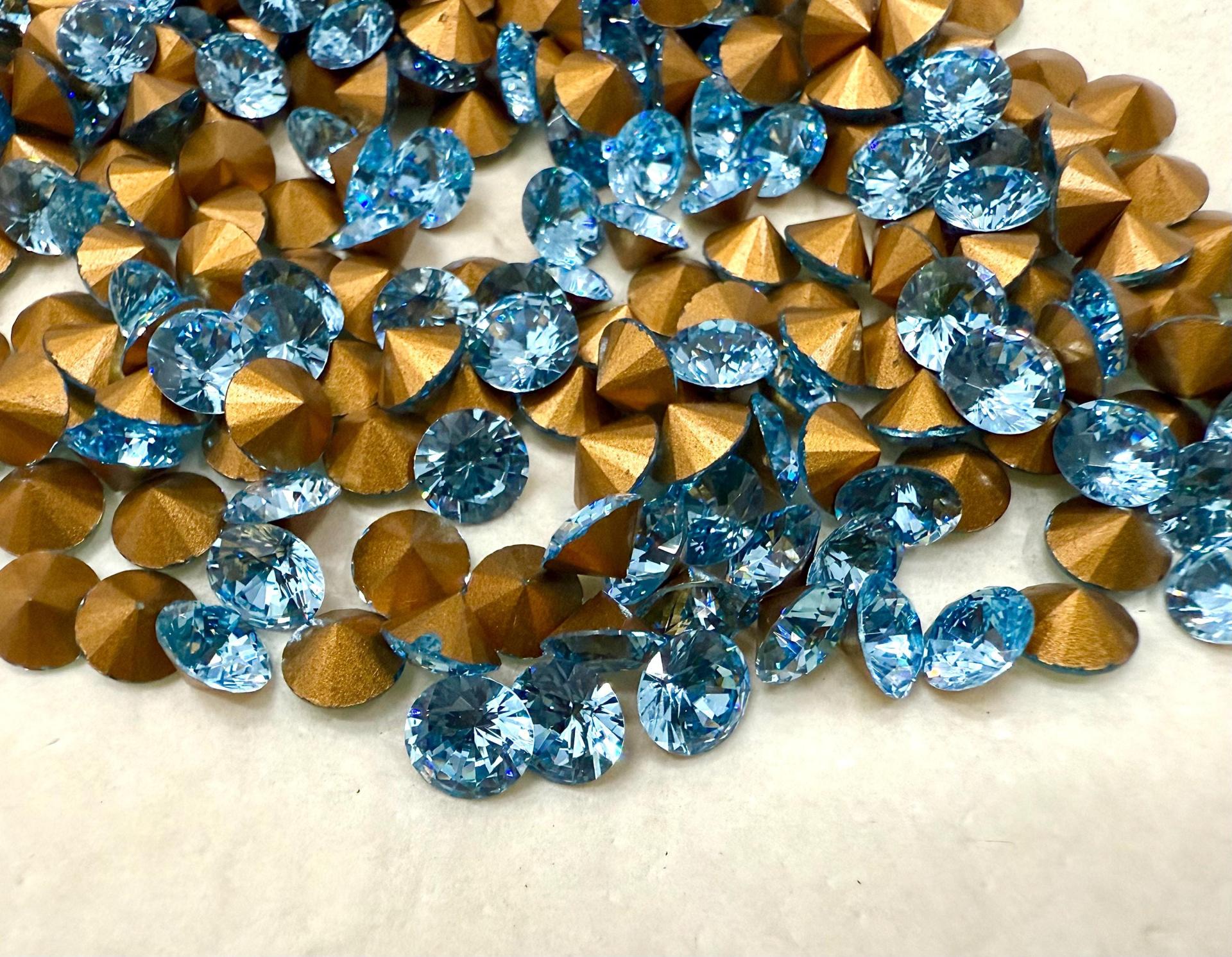 Swarovski 1357 Brilliant Cut Chaton SS29 Aquamarine Gold Foiled jewelry making findings