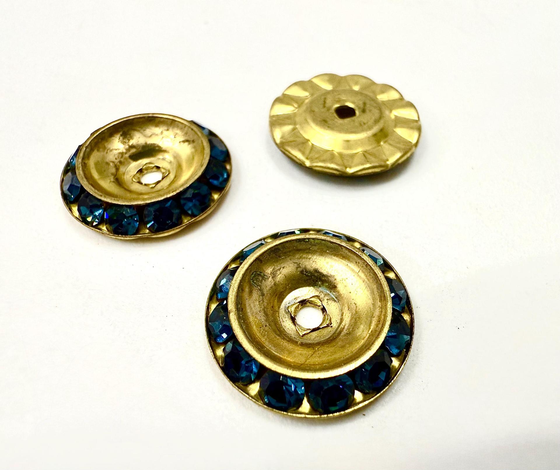 Vintage Swarovski in montana crystals mounted on brass metal bead 18mm