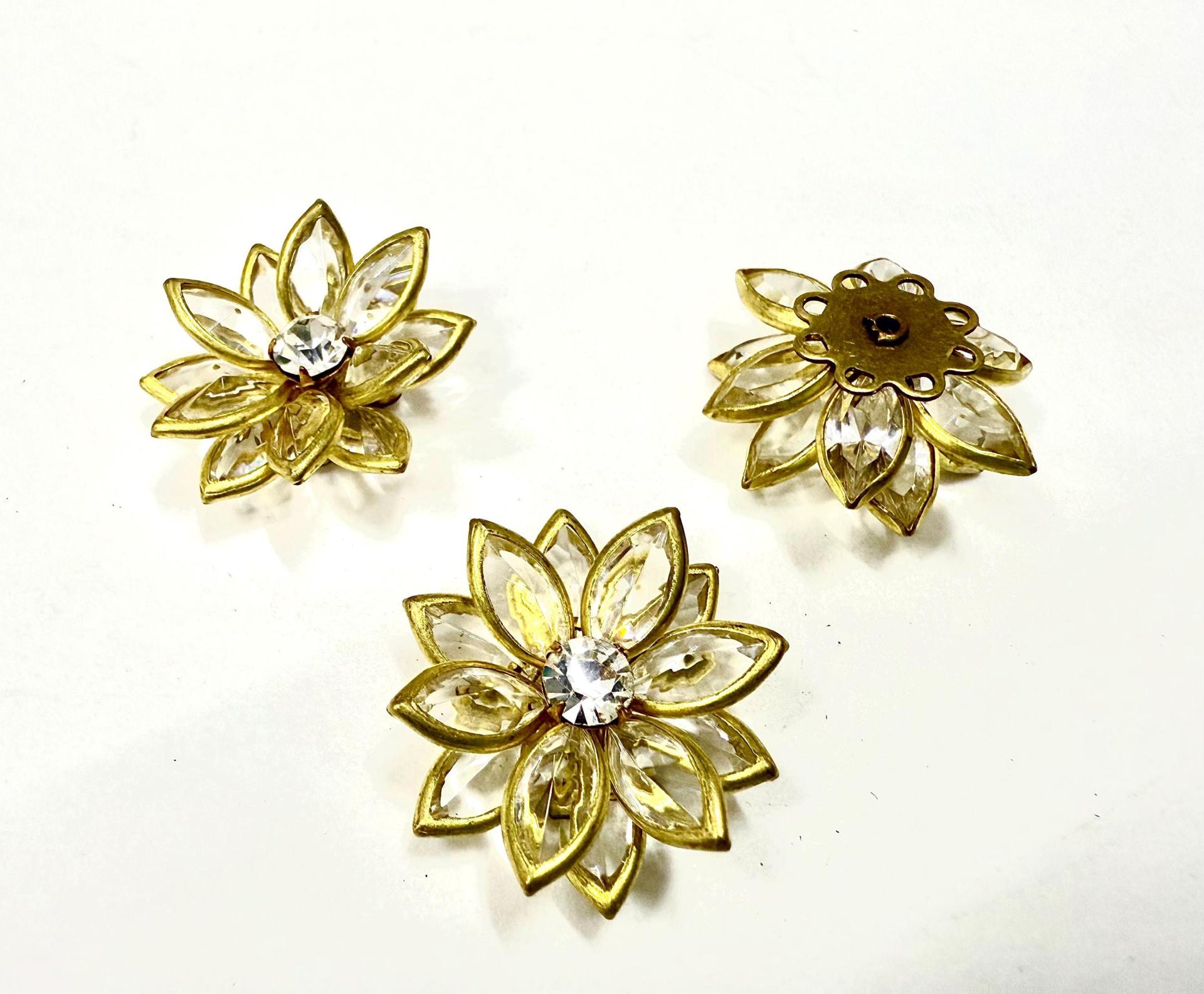 25mm Vintage channel beads in unfoiled crystals Navette Flower crystals embedded in brass metal flower DIY Supplies wedding decorations