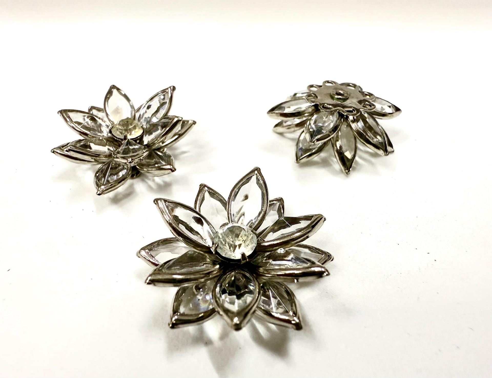 25mm Vintage channel beads in unfoiled crystals Navette Flower crystals embedded in silver plated metal flower DIY Supplies