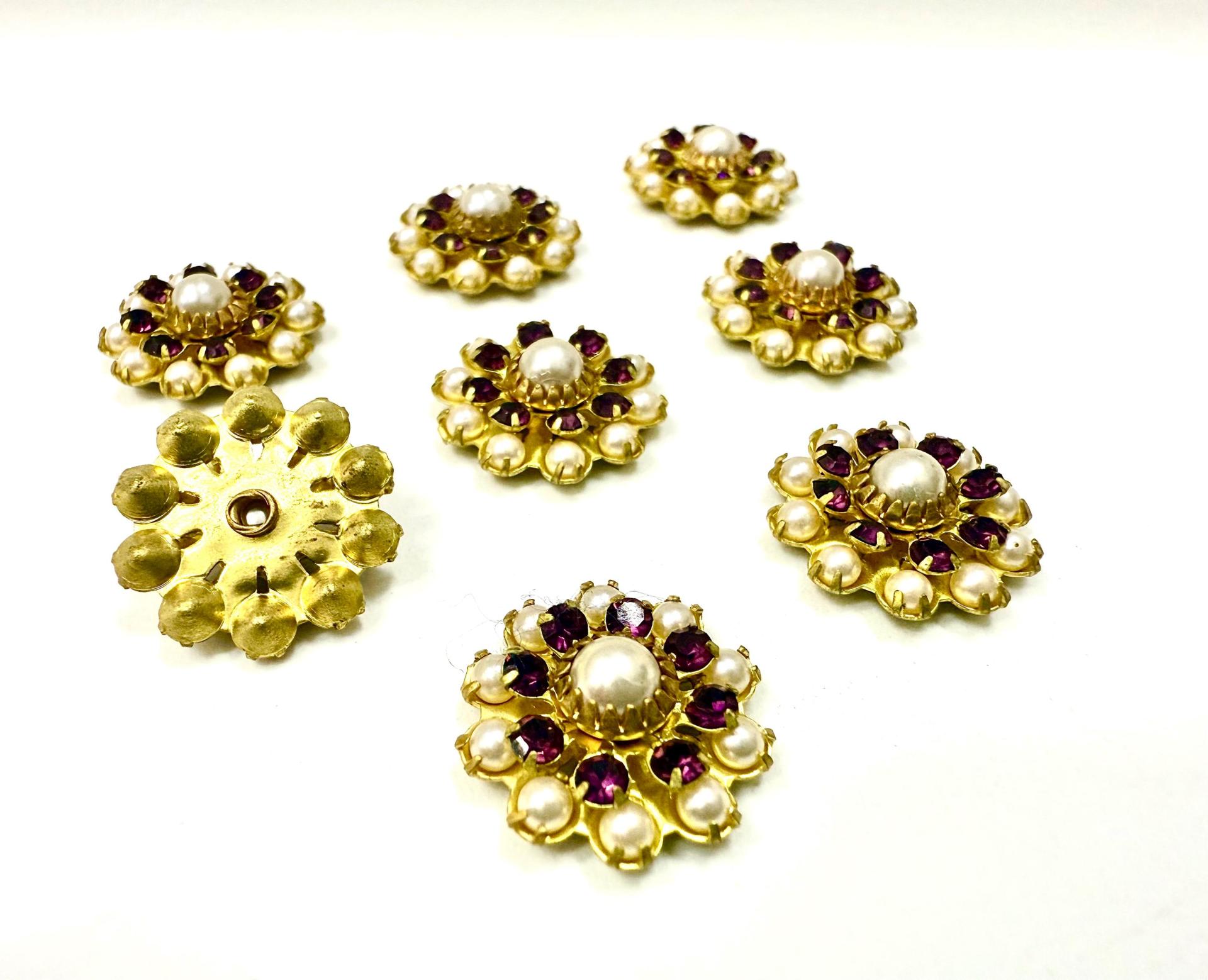 16mm Vintage brass Swarovski Flower Design in pearls and amethyst crystal Embellishment DIY Supplies wedding decorations