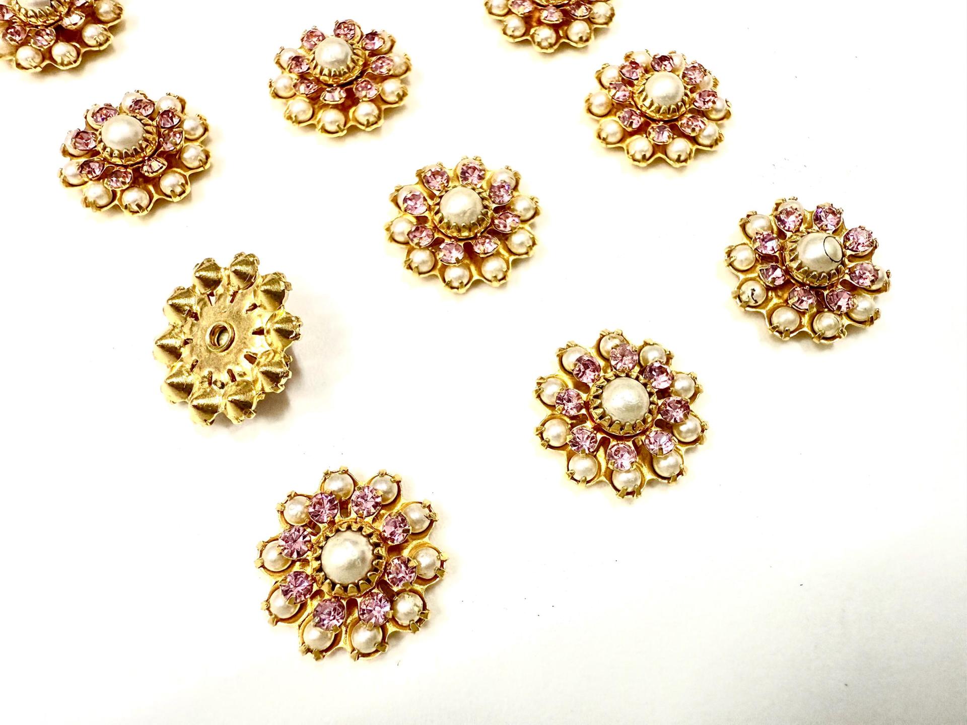 16mm Vintage brass Swarovski Flower Design in pearls and pink crystal Embellishment DIY Supplies wedding decorations