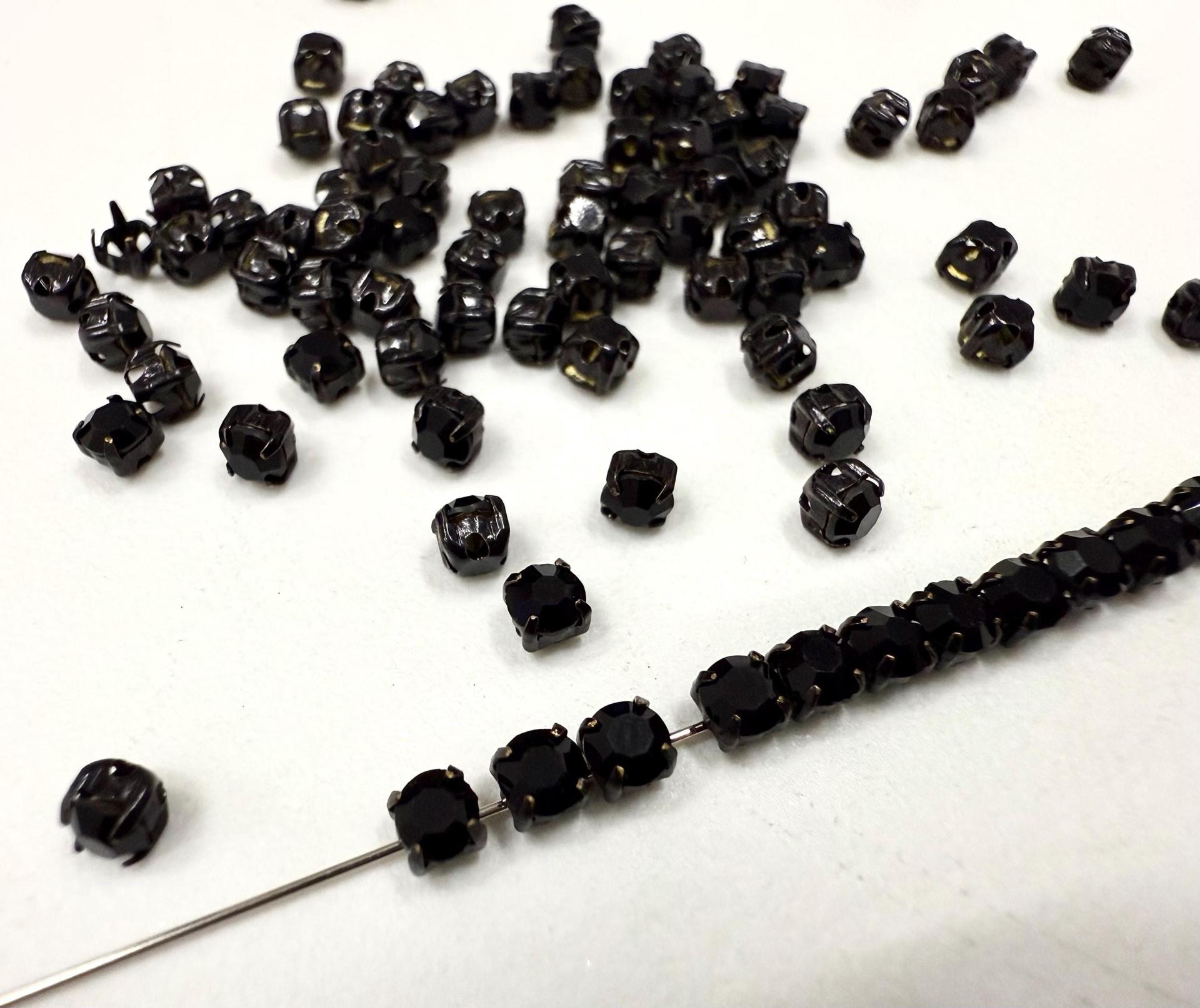 12ss Swarovski JET Montees 3.2 mm vintage black Plated Mounted Rose Montees sewon embroidery materials wedding decor